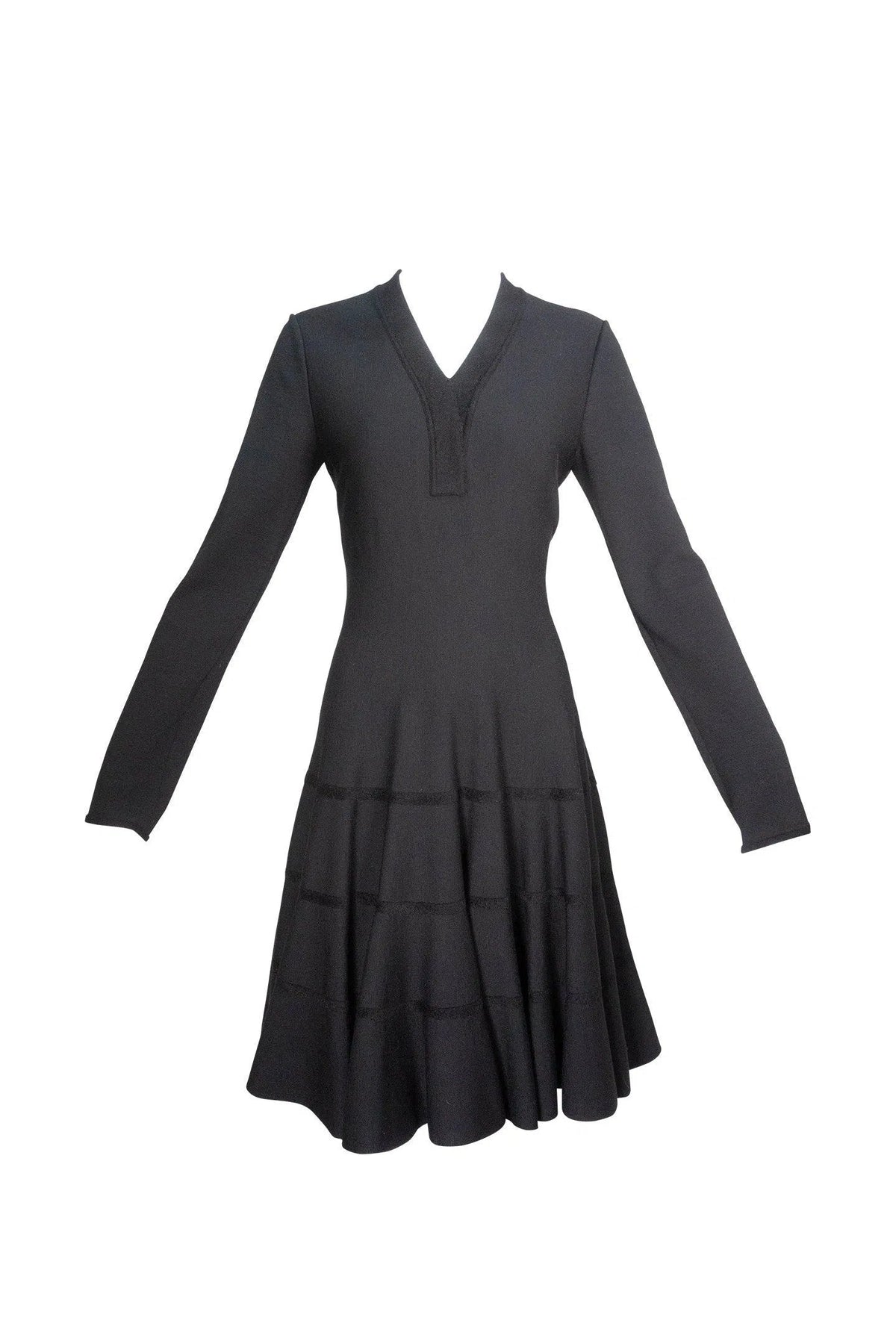 Alaia Size 44 Black Fit Flare Skater Long Sleeve Dress