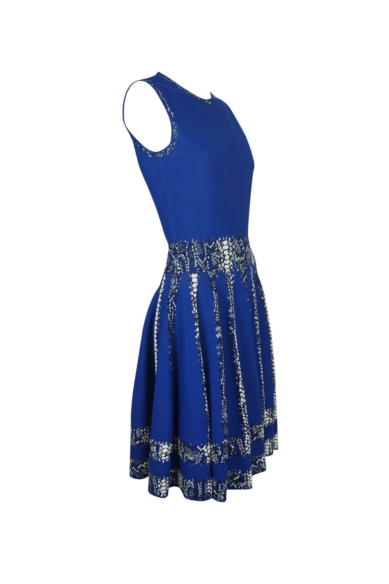 Alexander McQueen Blue Fit Flare Dress Resort 2015