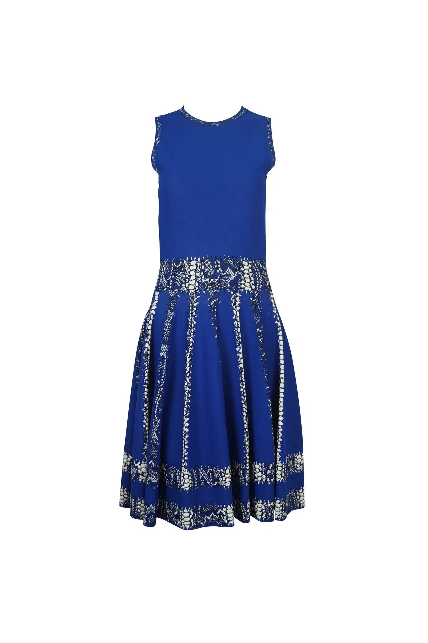 Alexander McQueen Blue Fit Flare Dress Resort 2015