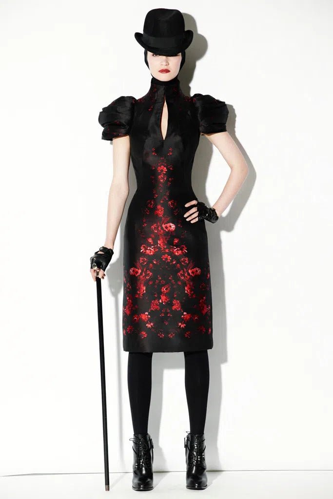 Alexander McQueen Silk Embroidered Wiggle Dress 2009 - Foxy Couture Carmel