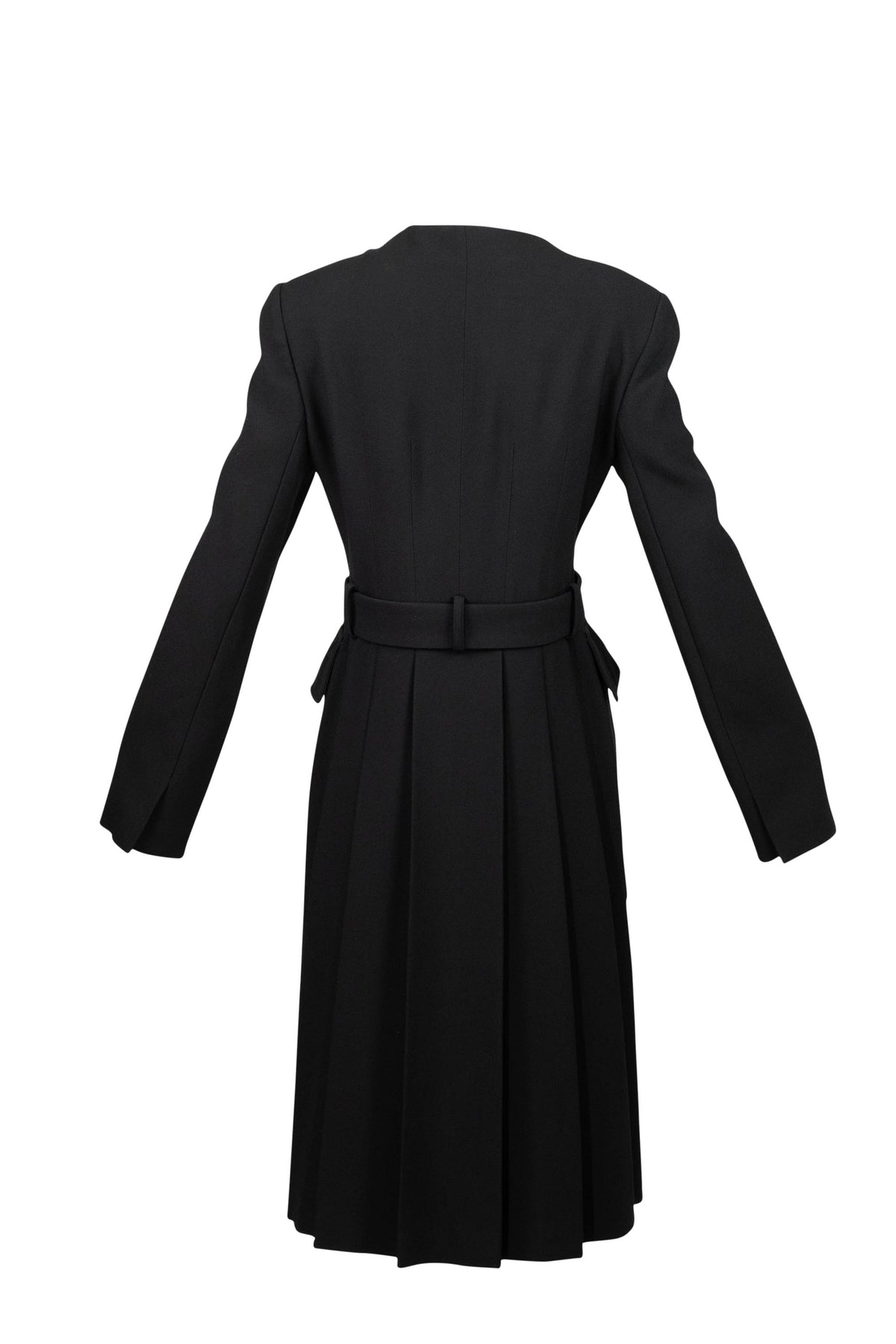 Alexander McQueen Black Pleated Trench Coat with Belt Size 46
