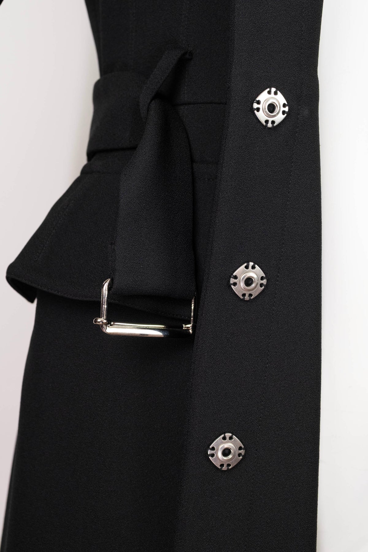 Alexander McQueen Black Pleated Trench Coat with Belt Size 46