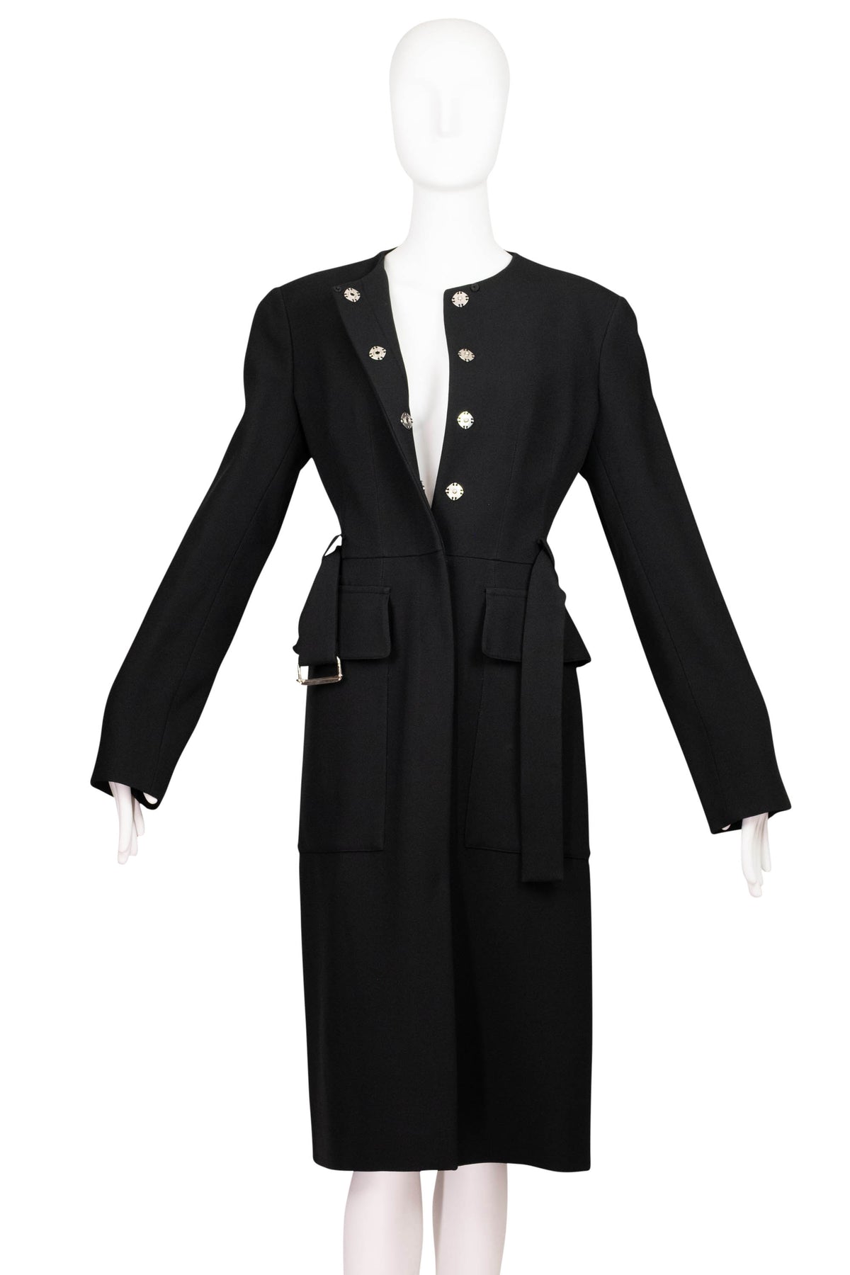Alexander McQueen Black Pleated Trench Coat with Belt Size 46