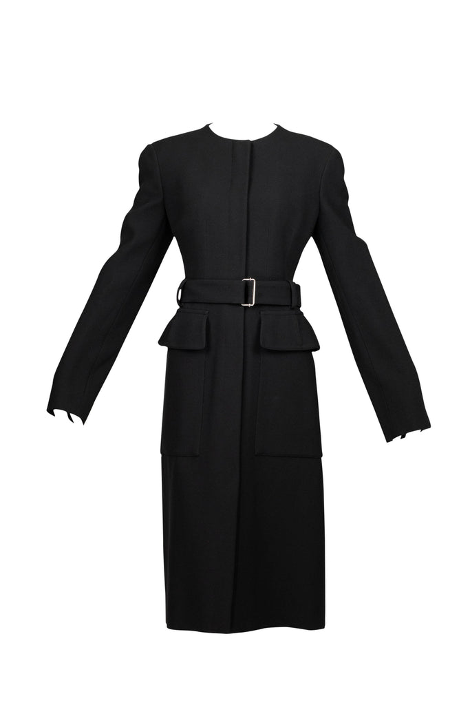 Alexander McQueen Black Pleated Trench Coat with Belt Size 46