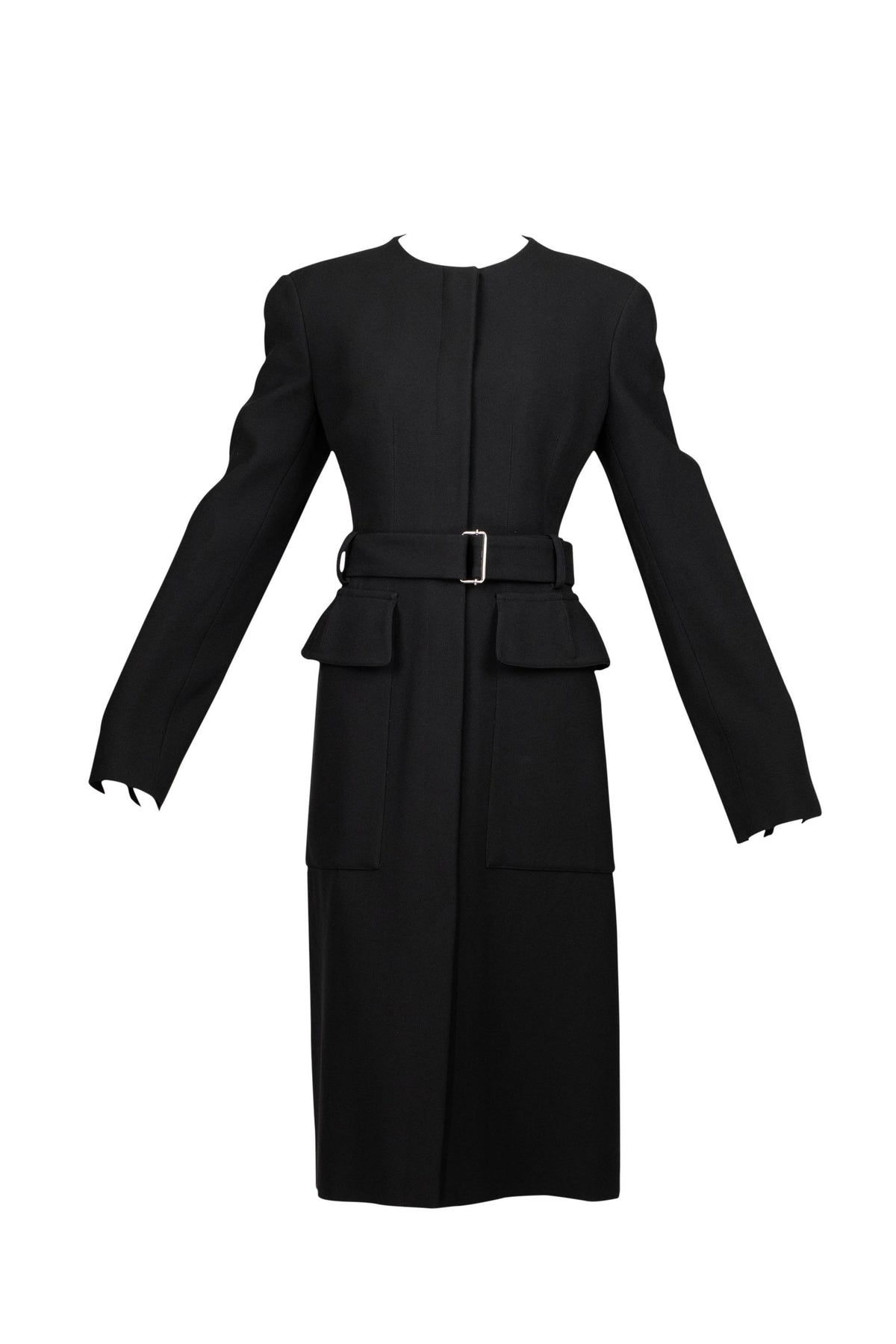 Alexander McQueen Black Pleated Trench Coat with Belt Size 46