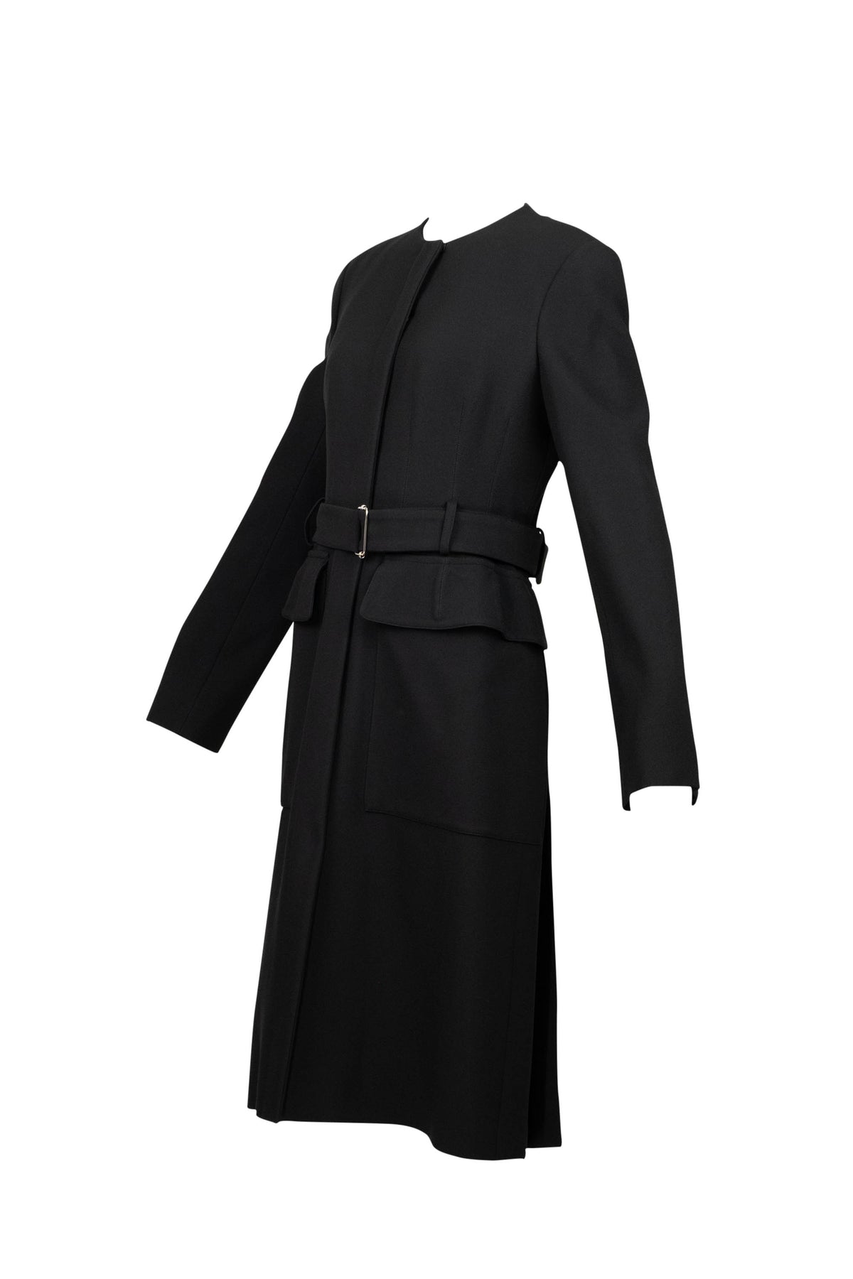Alexander McQueen Black Pleated Trench Coat with Belt Size 46