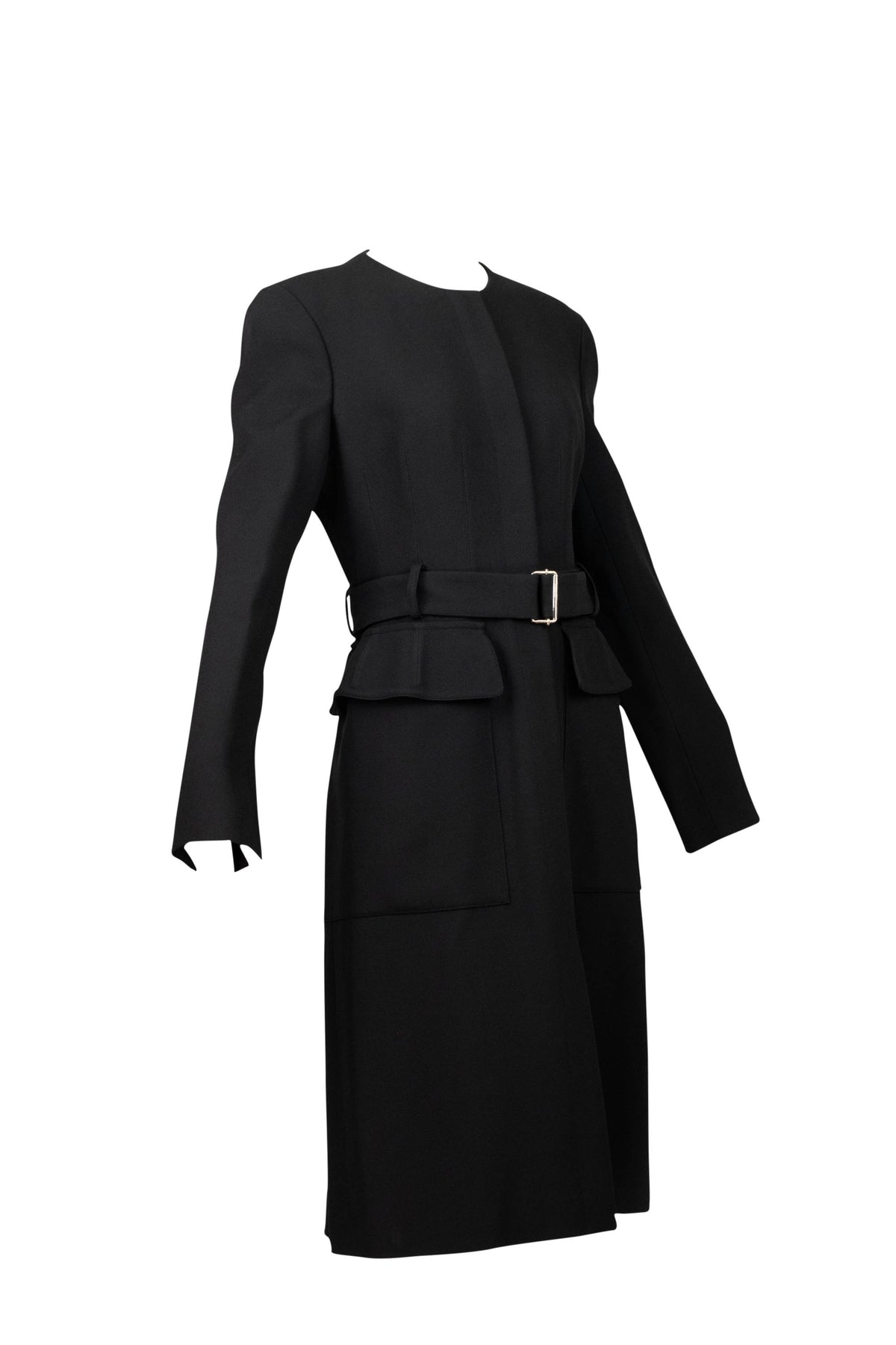 Alexander McQueen Black Pleated Trench Coat with Belt Size 46
