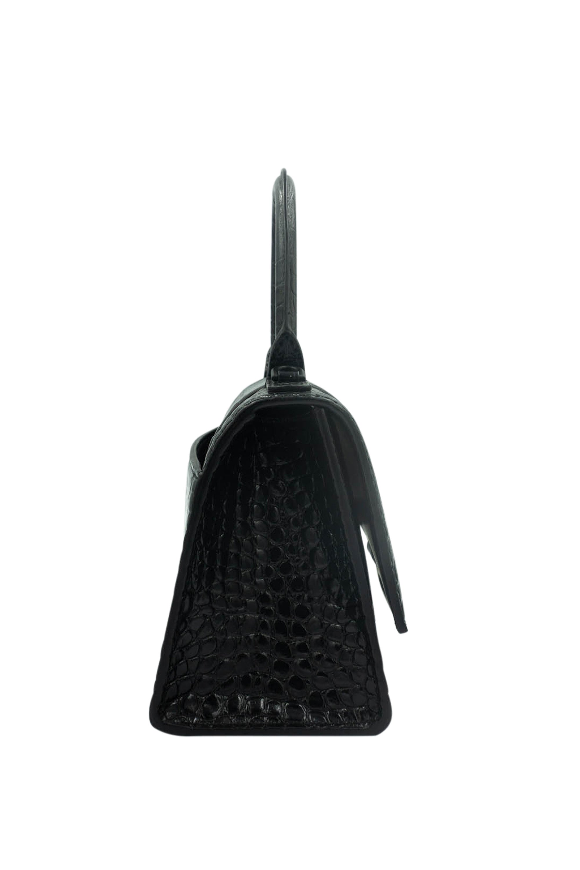Balenciaga Black on Black Croc Embossed Hourglass Purse - Foxy