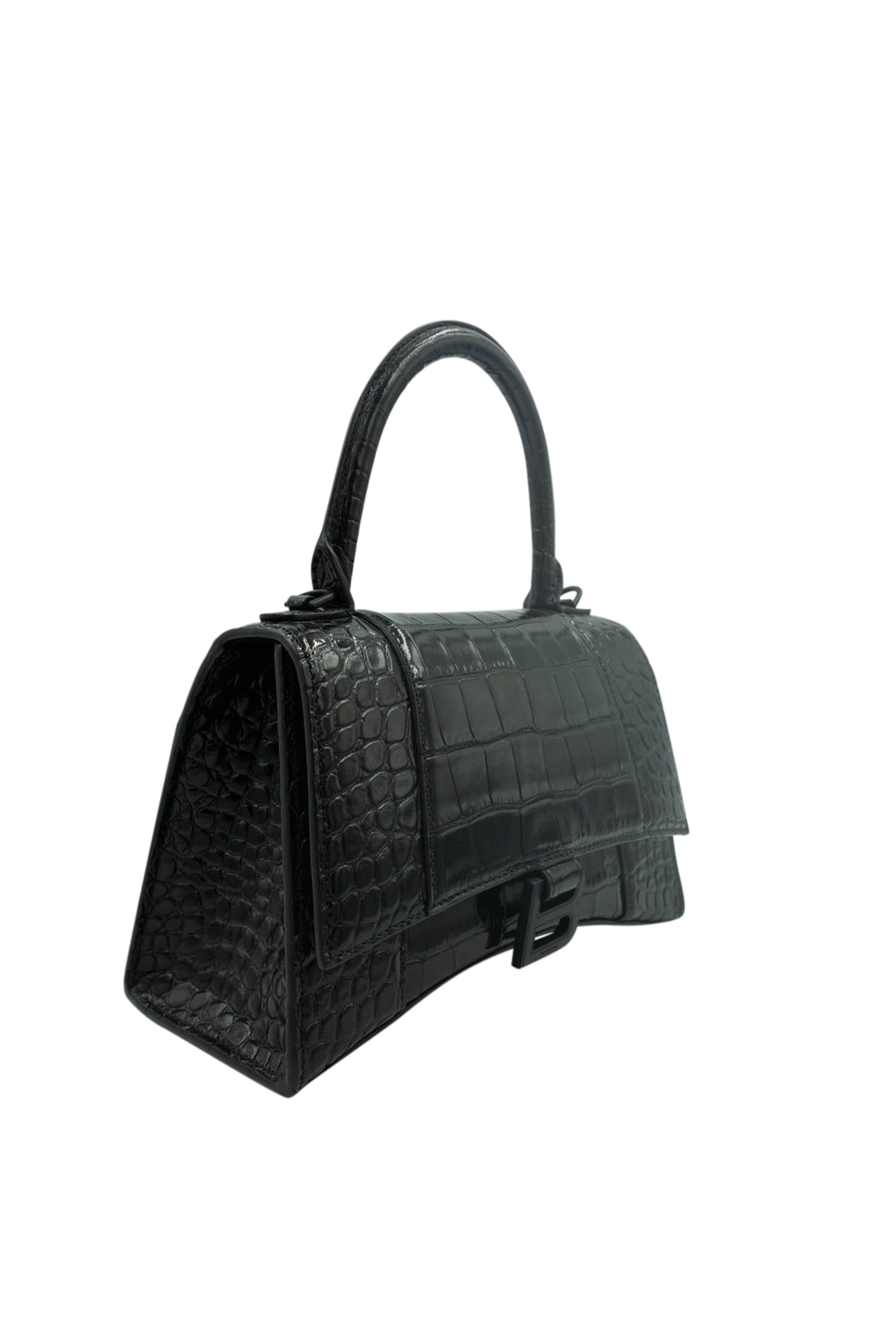 Balenciaga Black on Black Croc Embossed Hourglass Purse