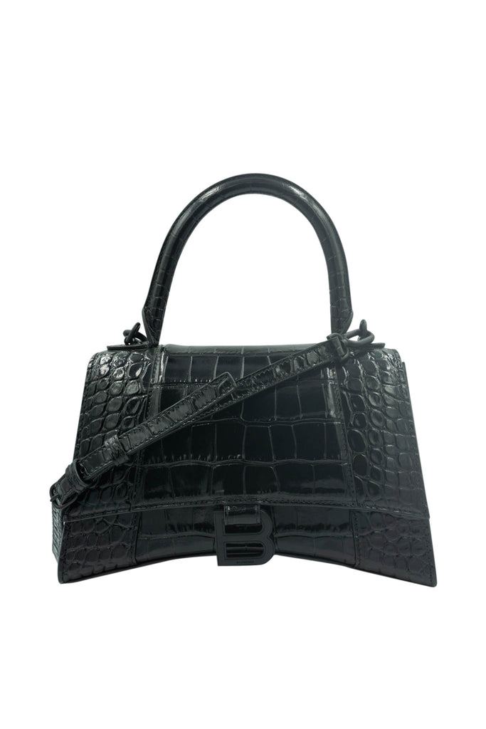 Balenciaga Black on Black Croc Embossed Hourglass Purse