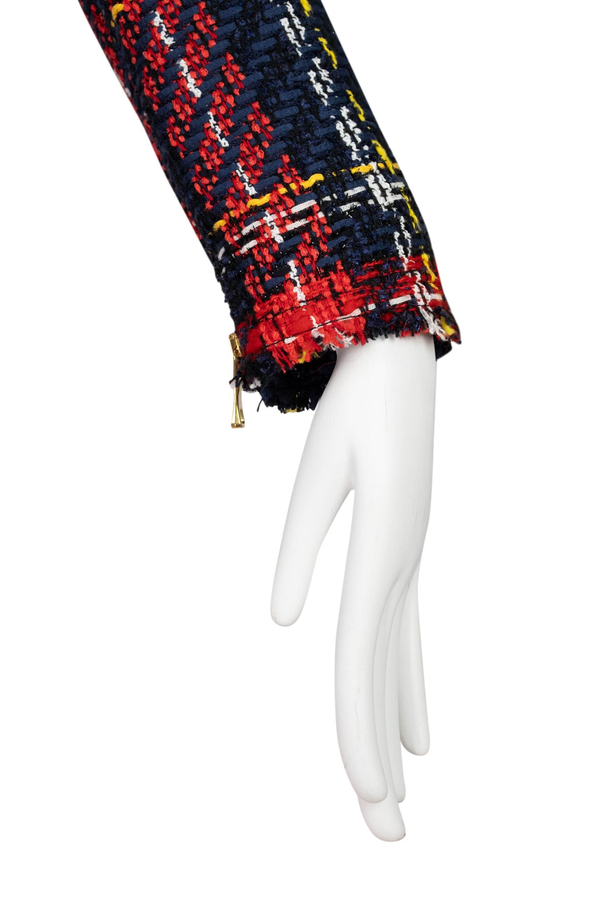 Balmain Red and Blue Plaid Tweed Mini Long Sleeve Dress Size 40