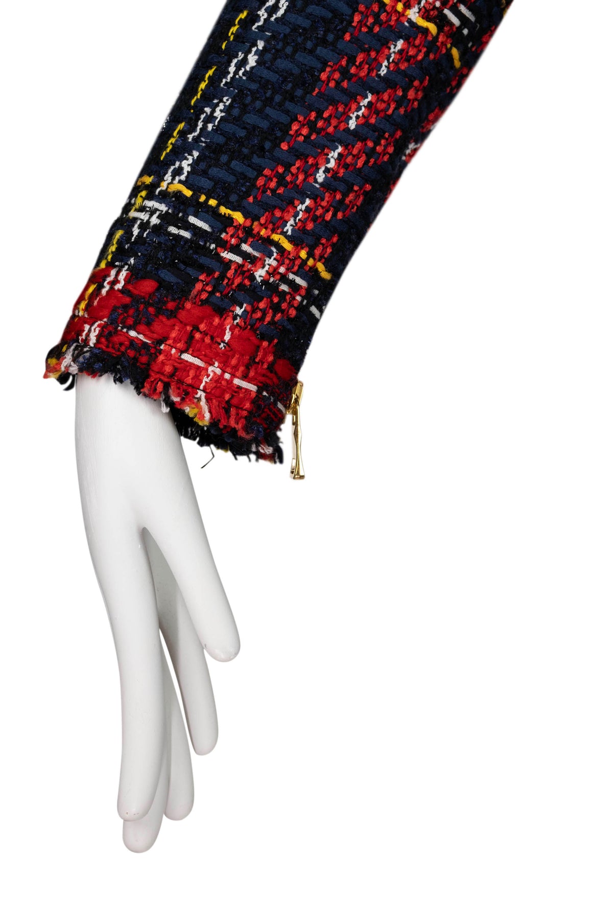 Balmain Red and Blue Plaid Tweed Mini Long Sleeve Dress Size 40