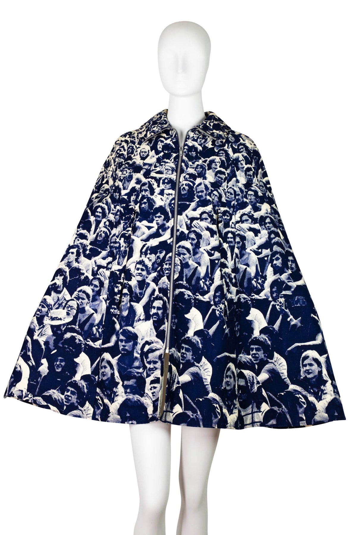 Baron Wolman Woodstock Crowd Photo Print Blue White Ring Zipper Cape 1960s