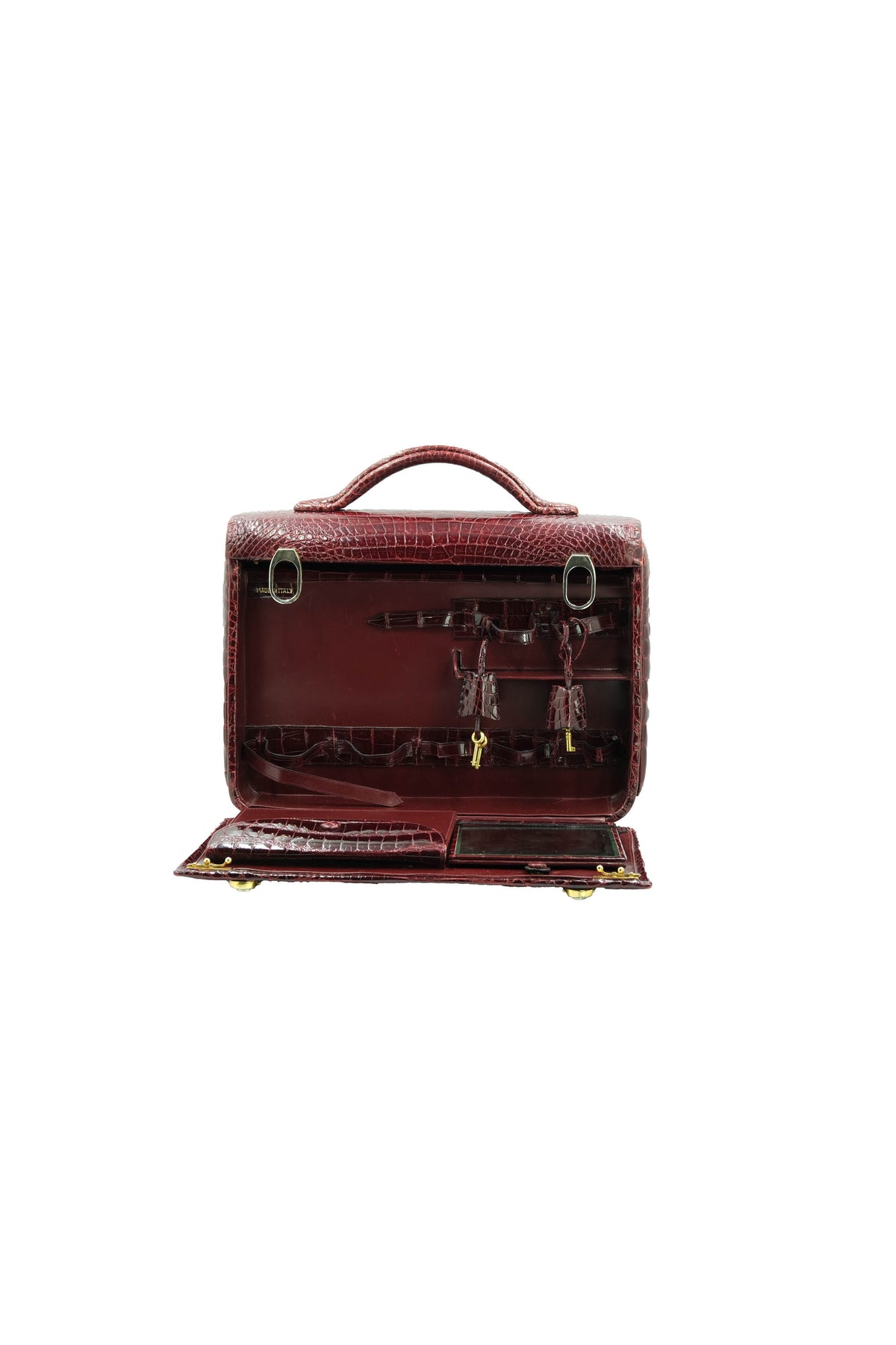 Battaglia Vintage Maroon Crocodile Jewelry Travel Case 1940&#39;s-60&#39;s