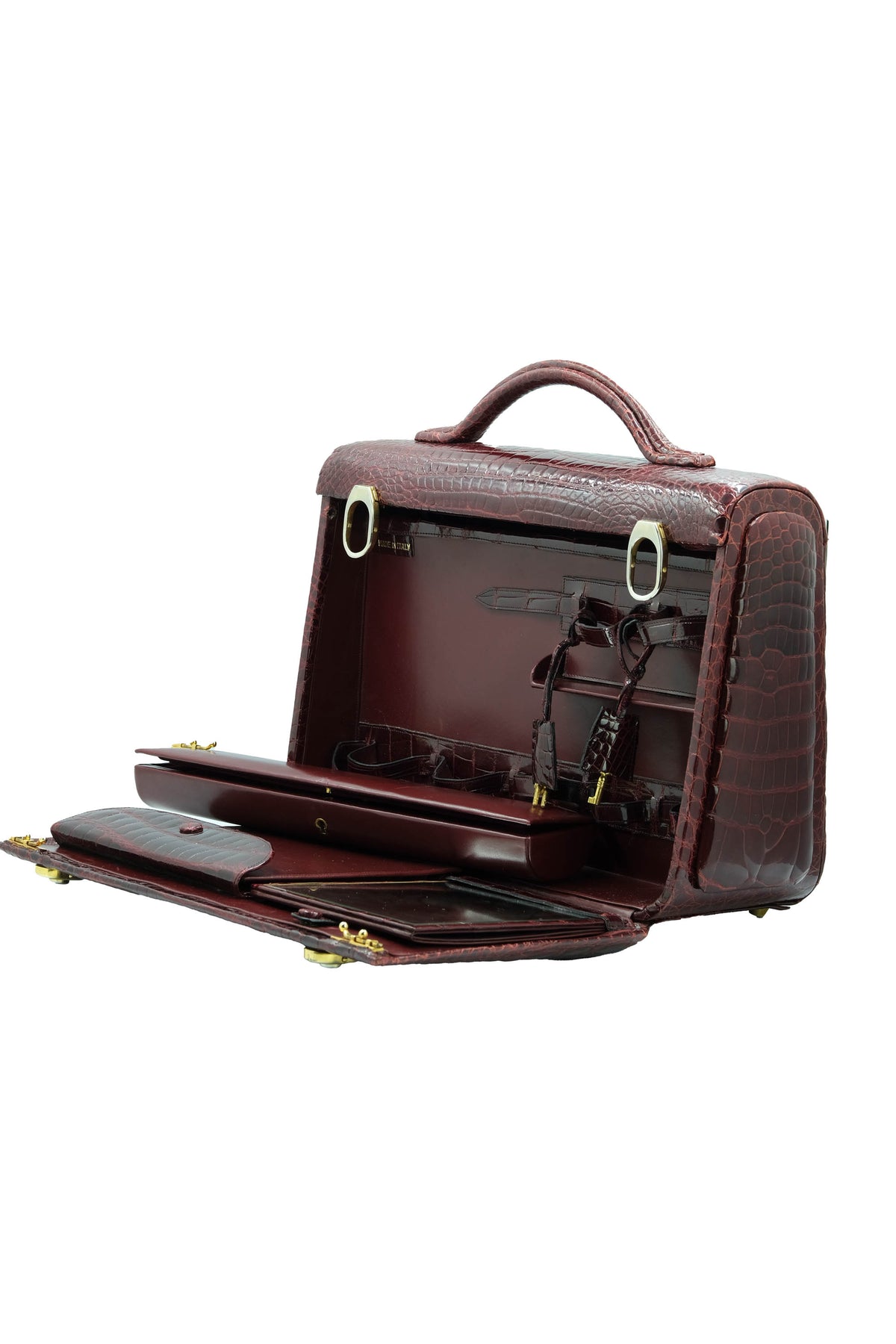 Battaglia Vintage Maroon Crocodile Jewelry Travel Case 1940&#39;s-60&#39;s