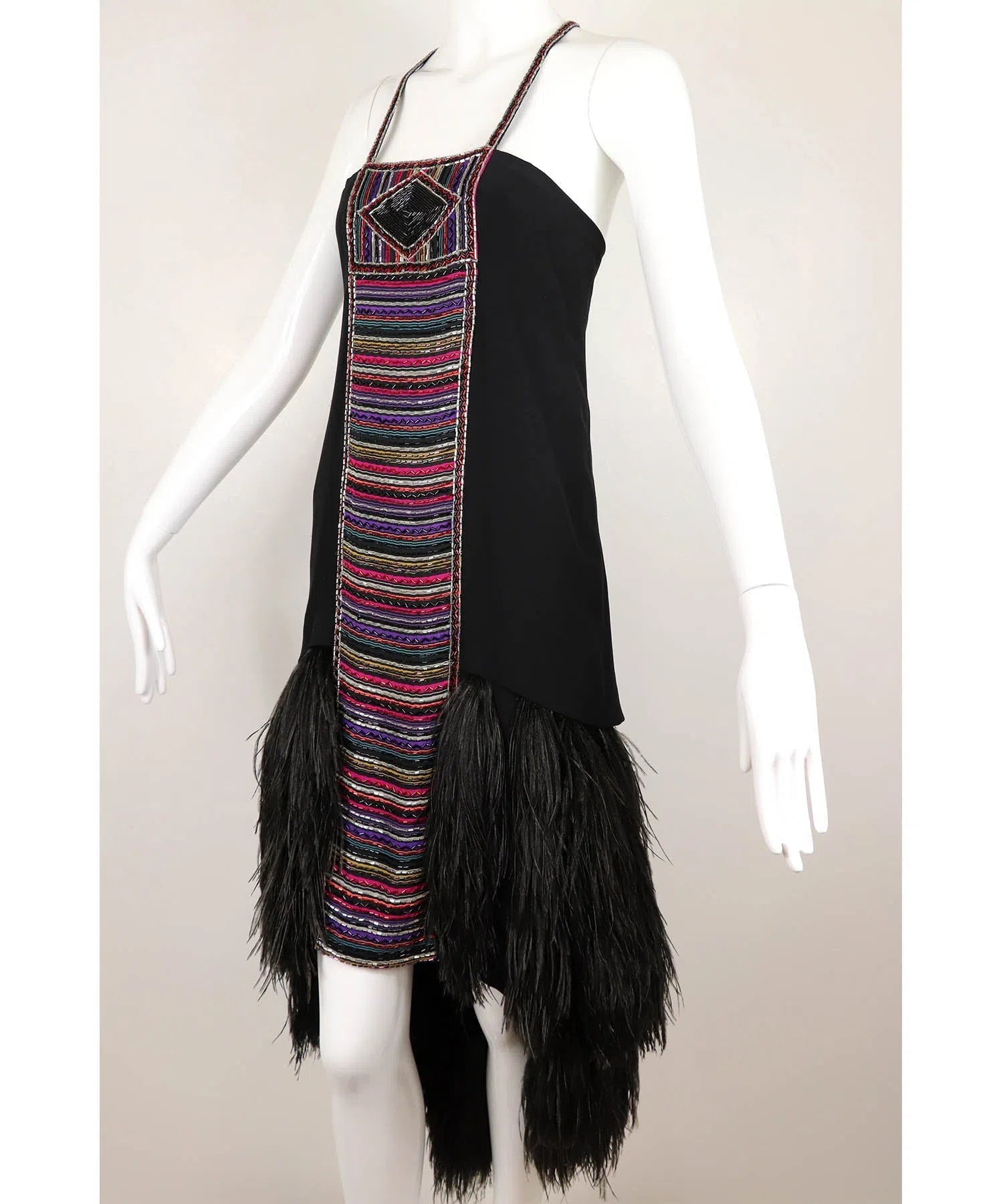 Bob Mackie Vintage Couture Beaded Feather Dress - Foxy Couture Carmel