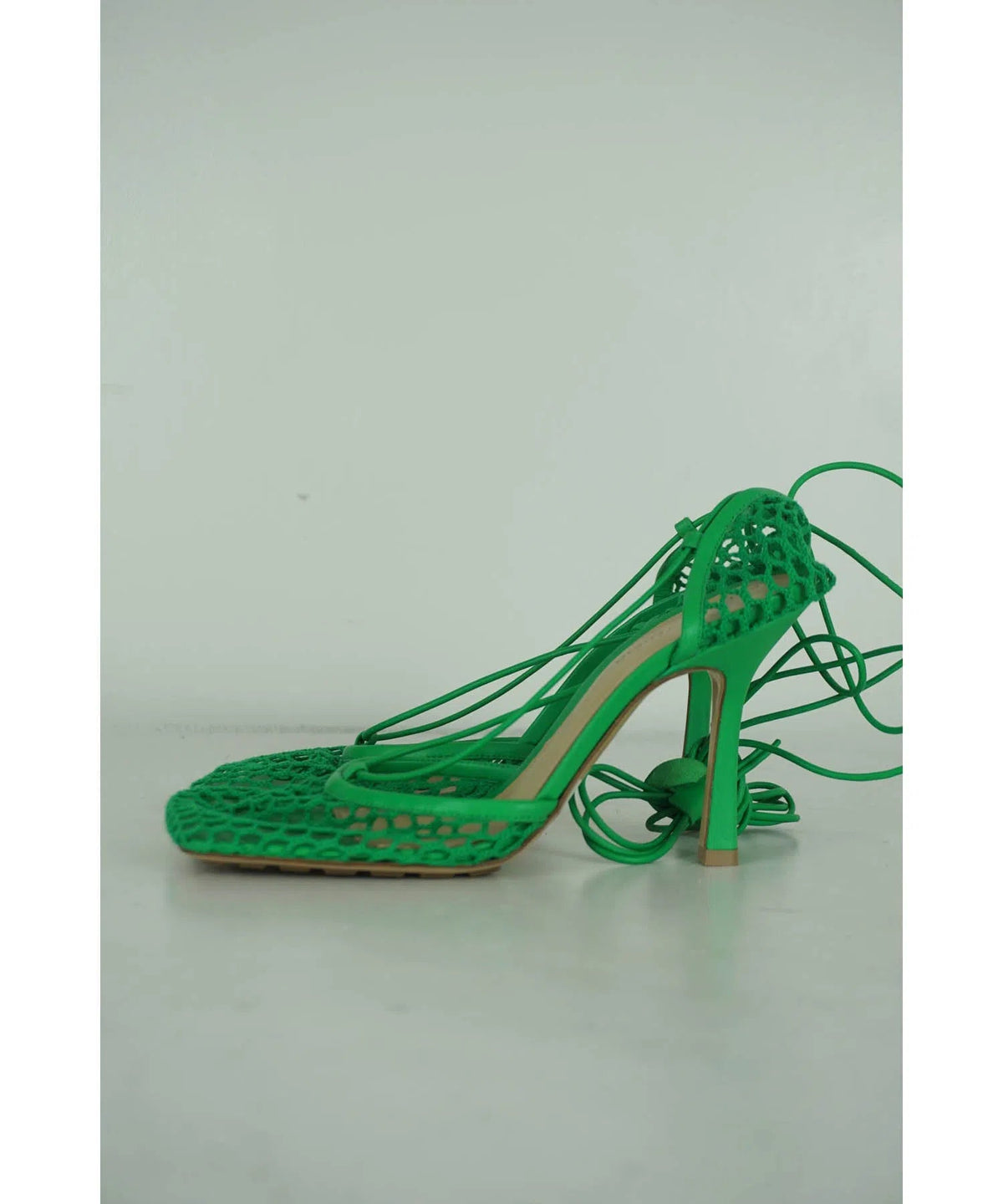 Bottega Veneta Kelly Green Crochet Square Toe Sandals