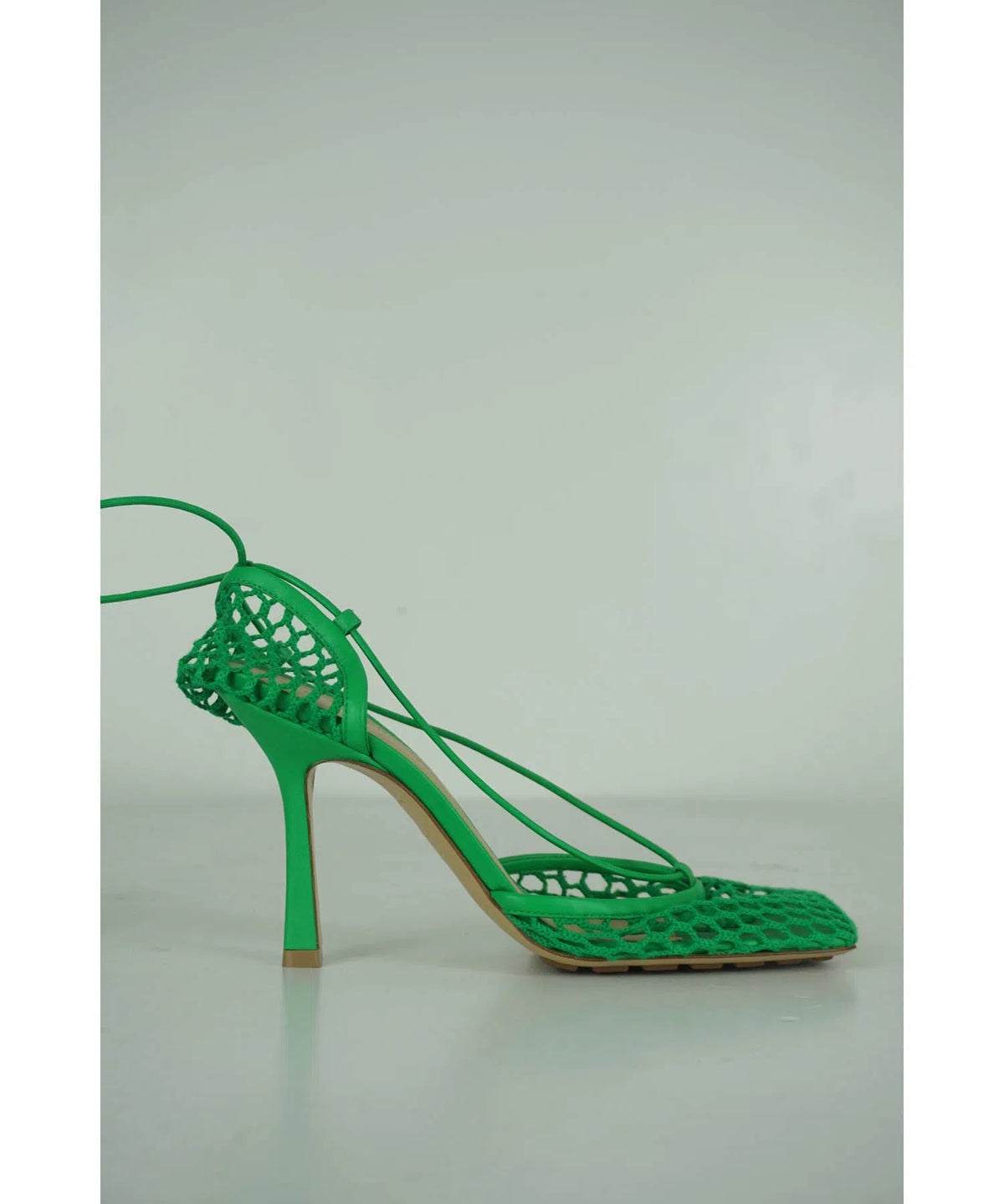 Bottega Veneta Kelly Green Crochet Square Toe Sandals