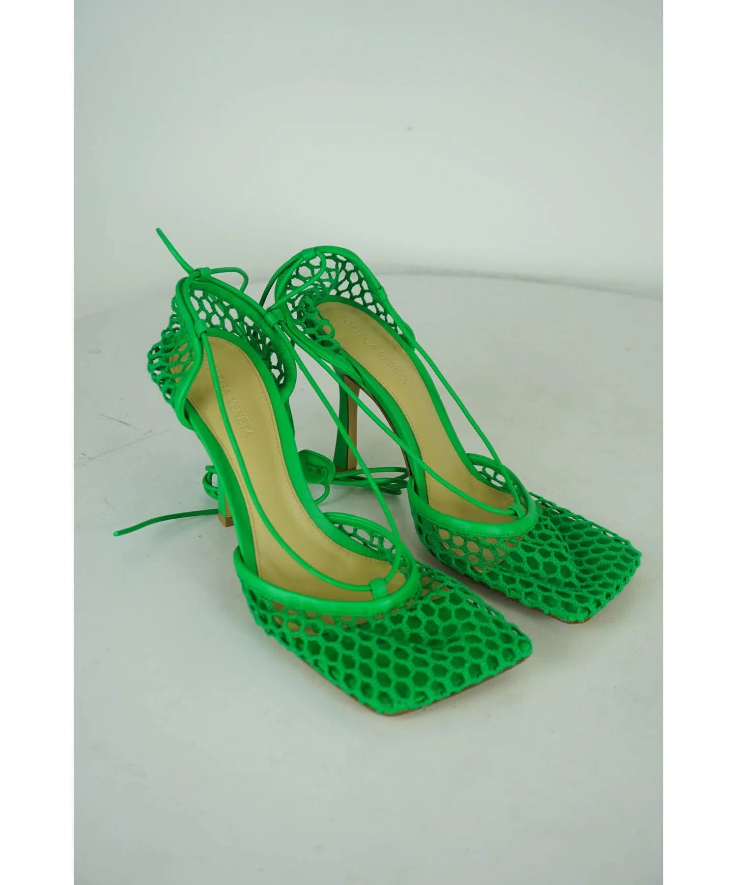 Bottega Veneta Kelly Green Crochet Square Toe Sandals Foxy Couture Carmel