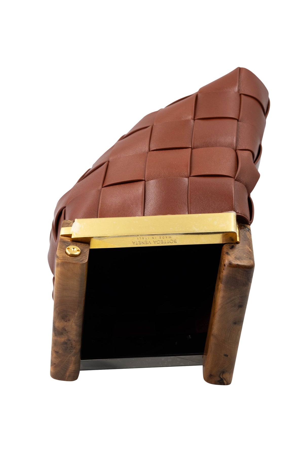 Bottega Veneta Brown Wide Weave Wood Handle Fold Over Clutch