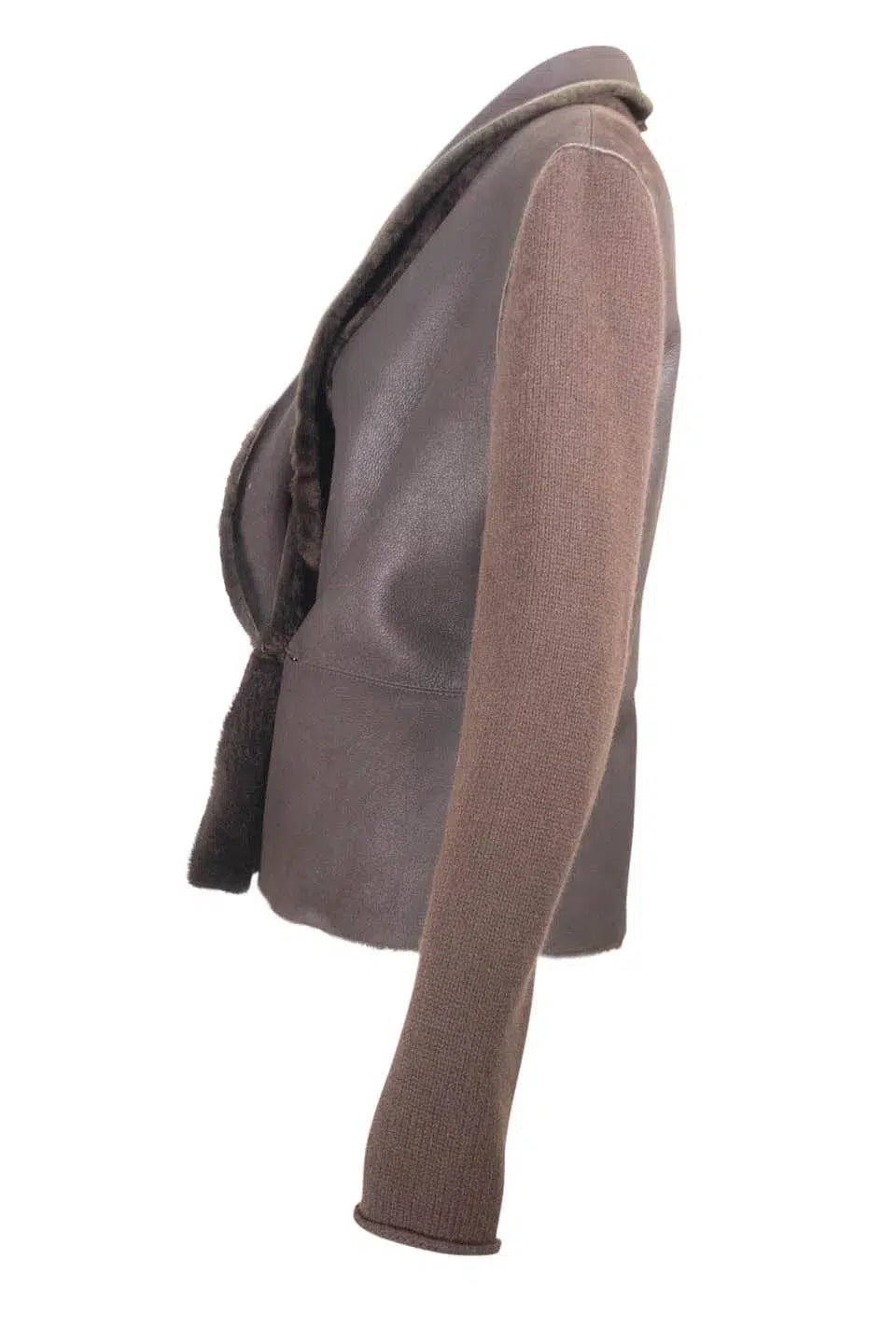 Brunello Cucinelli Brown Shearling Jacket Cashmere Trim Size L