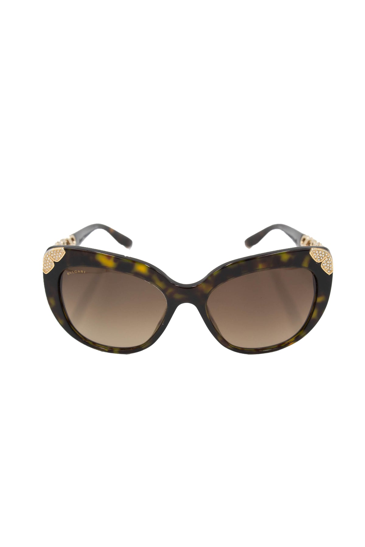 Bulgari Tortoise Sunglasses With Gold and Crystal Arms