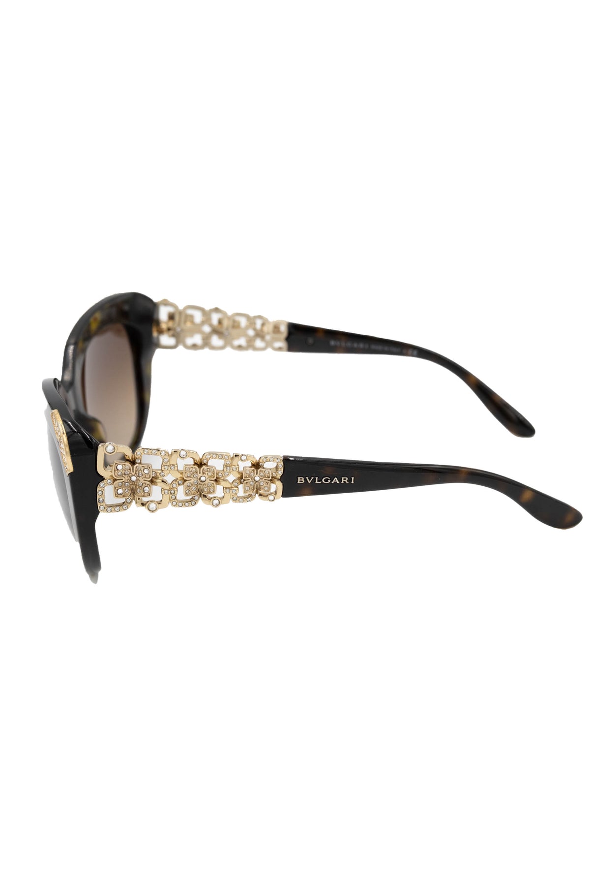 Bulgari Tortoise Sunglasses With Gold and Crystal Arms