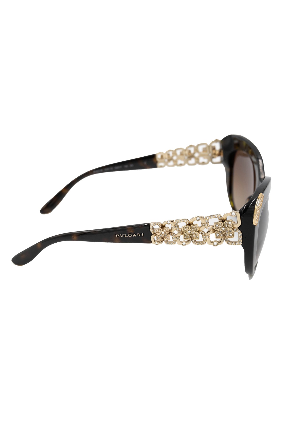 Bulgari Tortoise Sunglasses With Gold and Crystal Arms