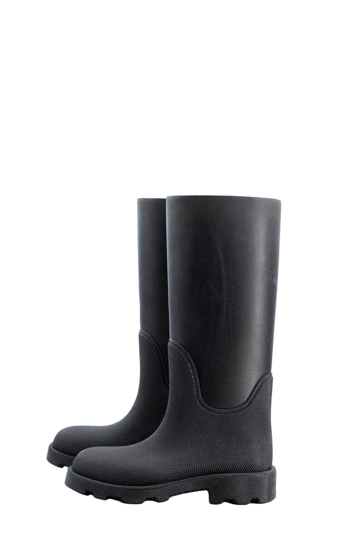 Burberry Black Rubber Rain Boots With Purple Nova Check Lining Size 38