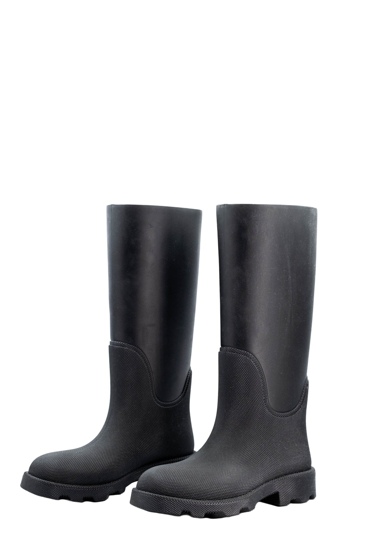 Burberry Black Rubber Rain Boots With Purple Nova Check Lining Size 38