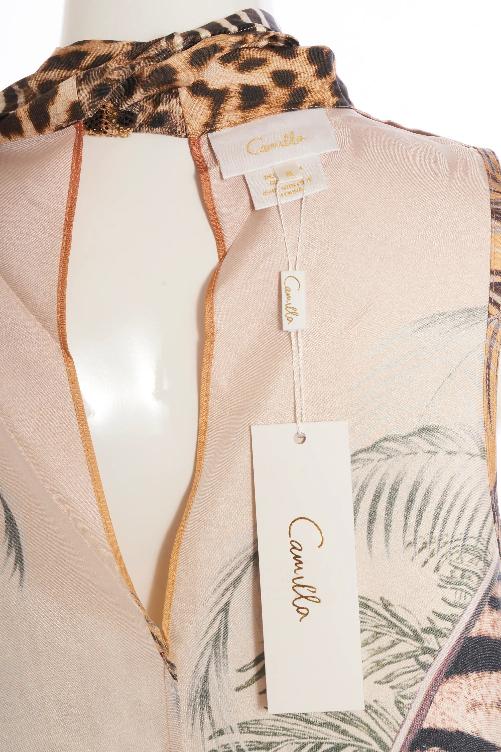 Camilla Animal Print Embellished Tie Neck Mini Dress Size M