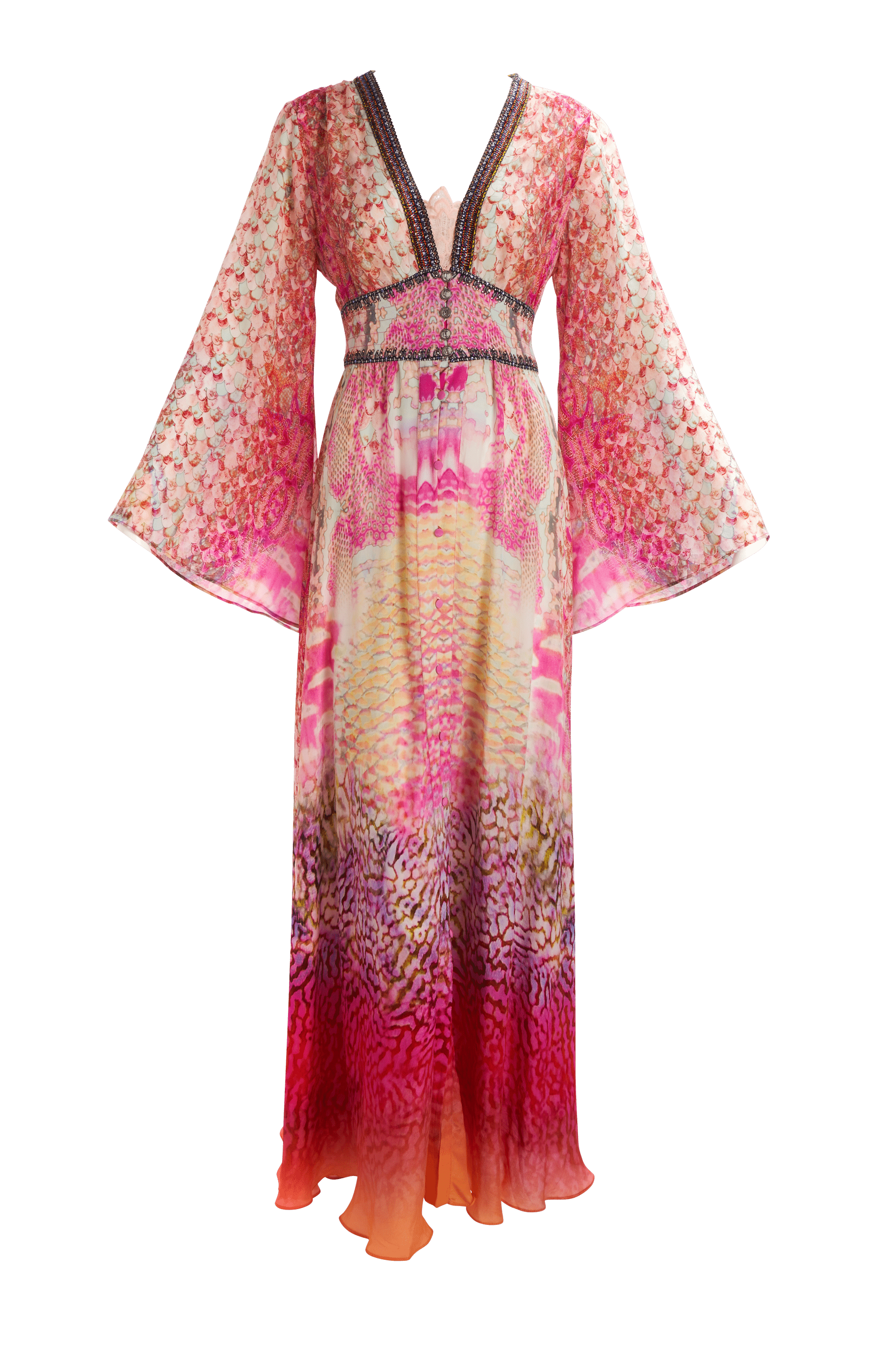 Camilla Feather Detail Silk Embellished Maxi Dress