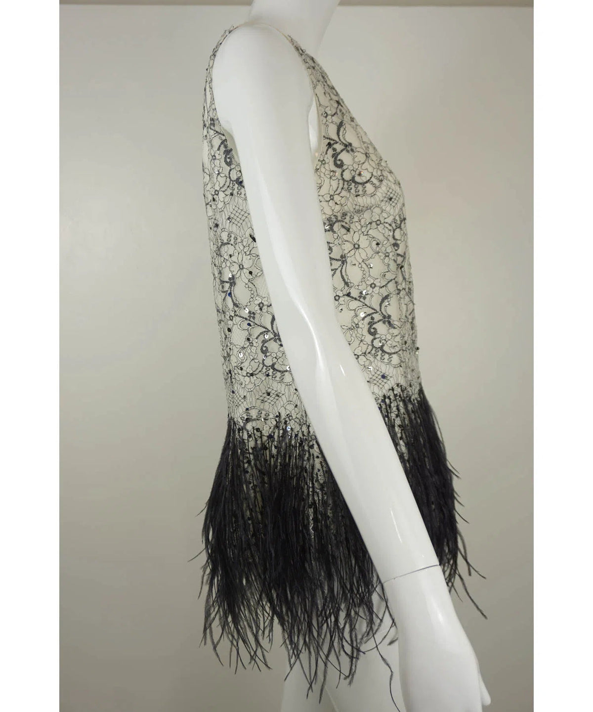 Carolina Herrera Sleeveless Lace &amp; Ostrich Feather Top