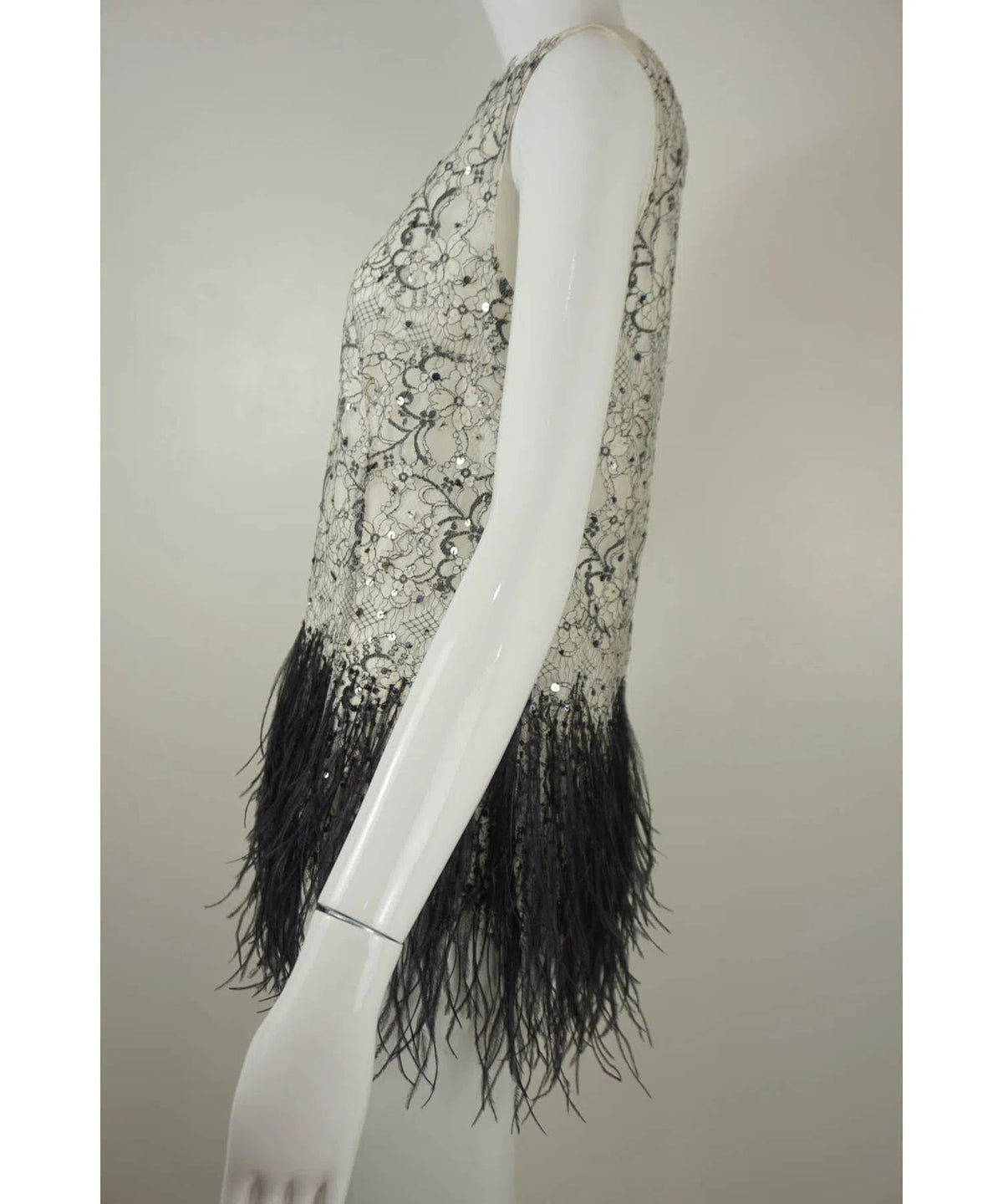 Carolina Herrera Sleeveless Lace &amp; Ostrich Feather Top