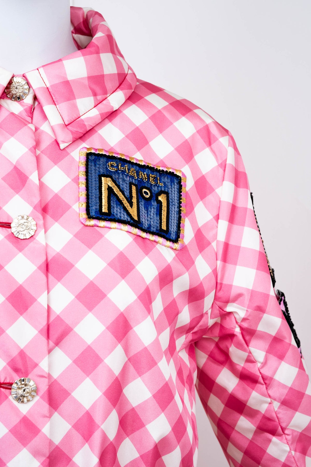 Chanel Pink Gingham Formula 1 Track Jacket 2023 Cruise Collection Size 38/6
