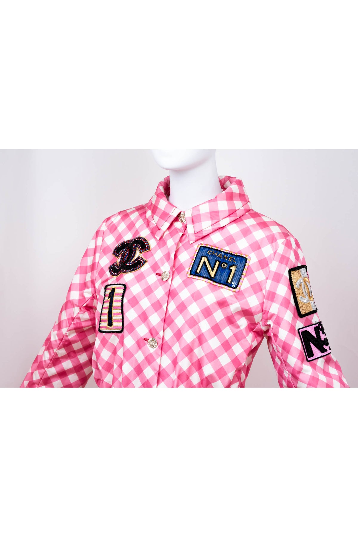Chanel Pink Gingham Formula 1 Track Jacket 2023 Cruise Collection Size 38/6