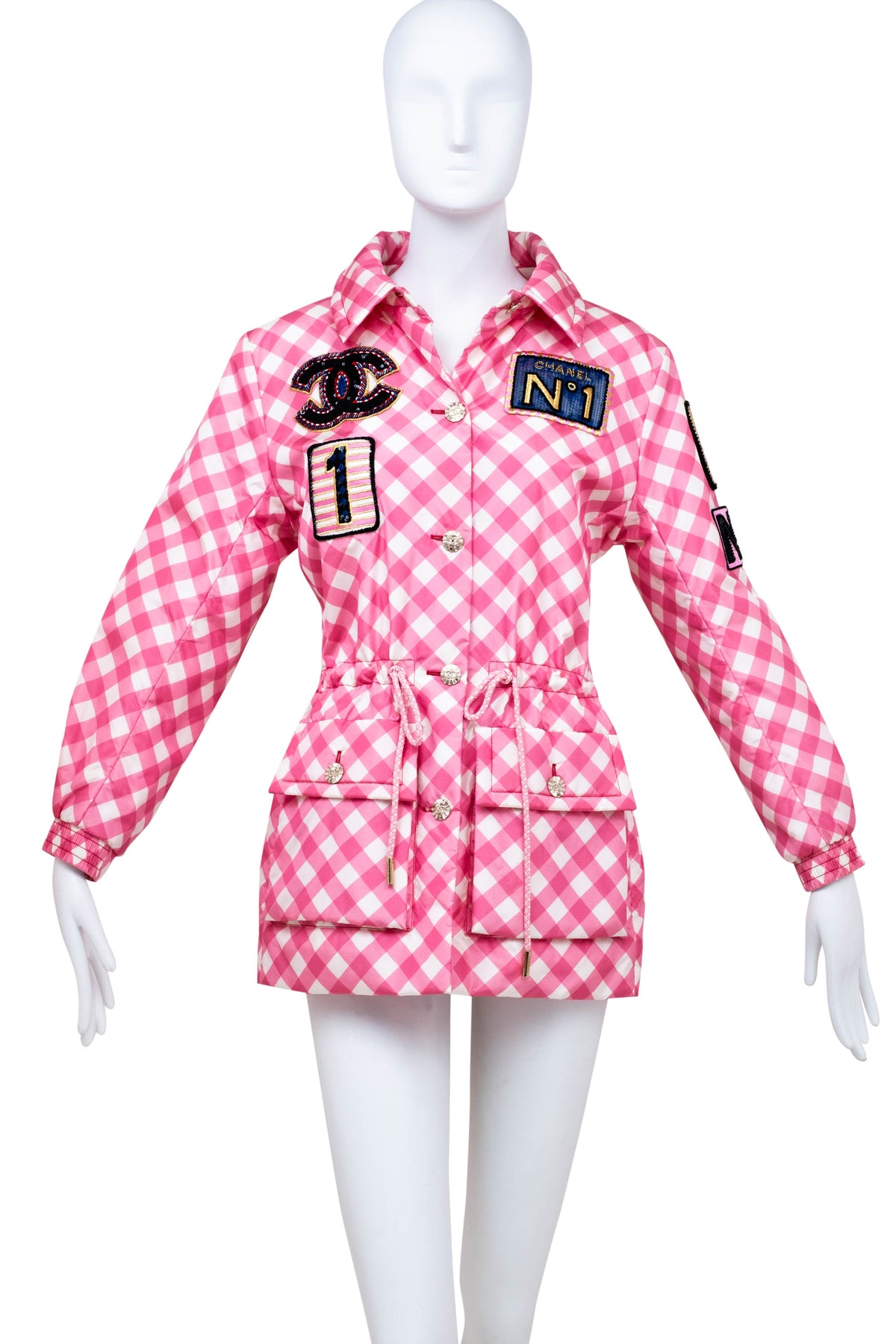 Chanel Pink Gingham Formula 1 Track Jacket 2023 Cruise Collection Size 38/6
