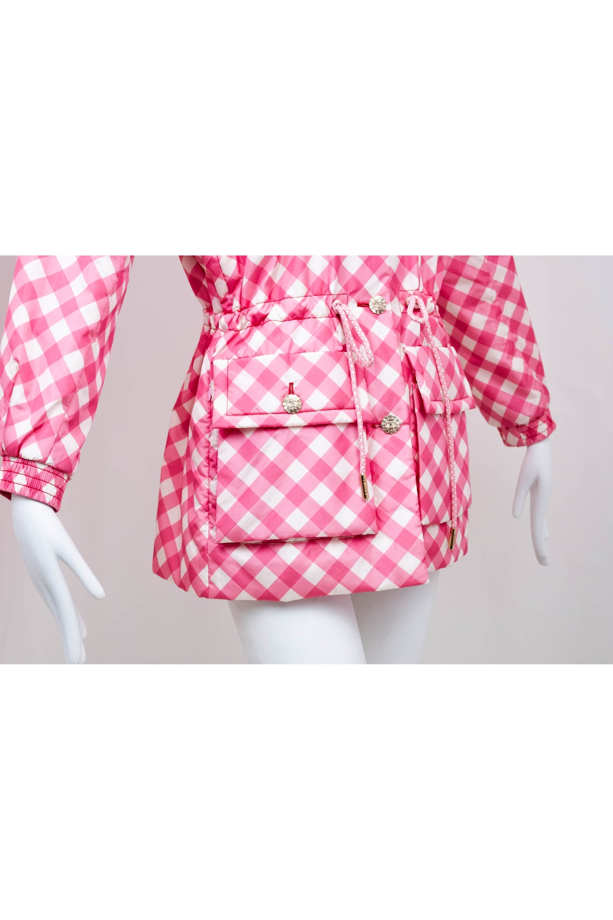 Chanel Pink Gingham Formula 1 Track Jacket 2023 Cruise Collection Size 38/6