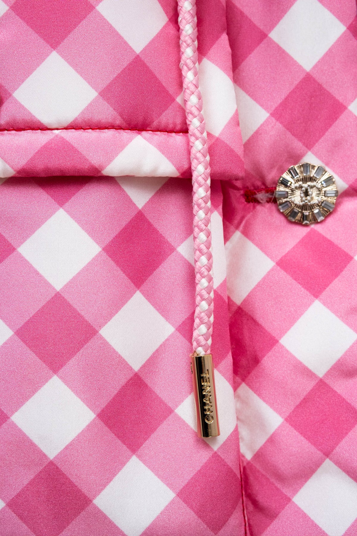 Chanel Pink Gingham Formula 1 Track Jacket 2023 Cruise Collection Size 38/6