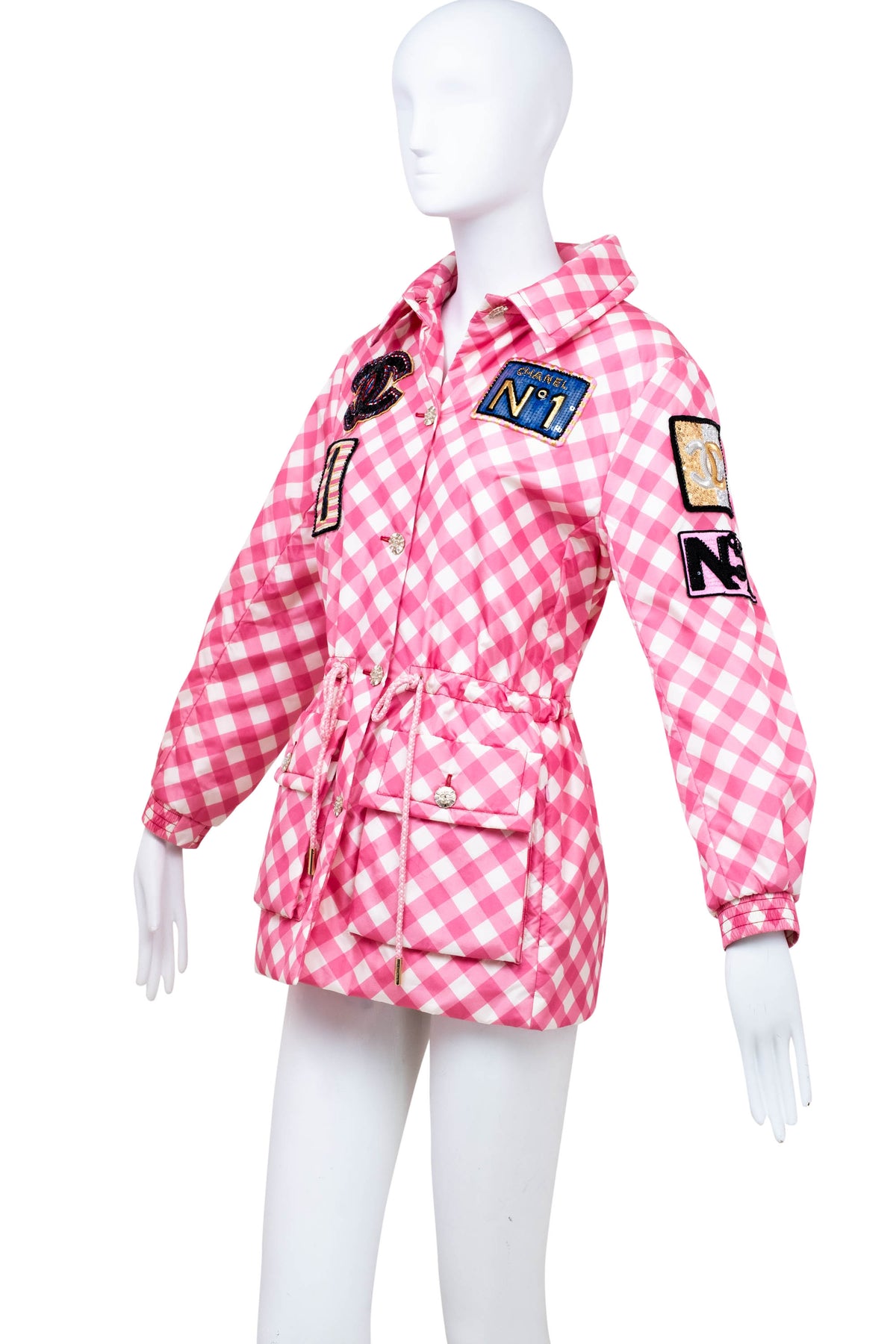 Chanel Pink Gingham Formula 1 Track Jacket 2023 Cruise Collection Size 38/6