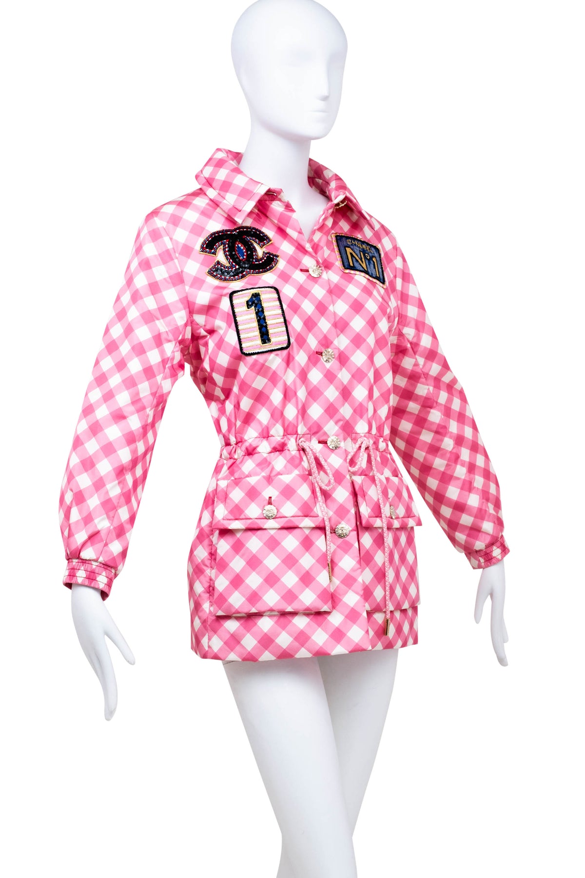 Chanel Pink Gingham Formula 1 Track Jacket 2023 Cruise Collection Size 38/6