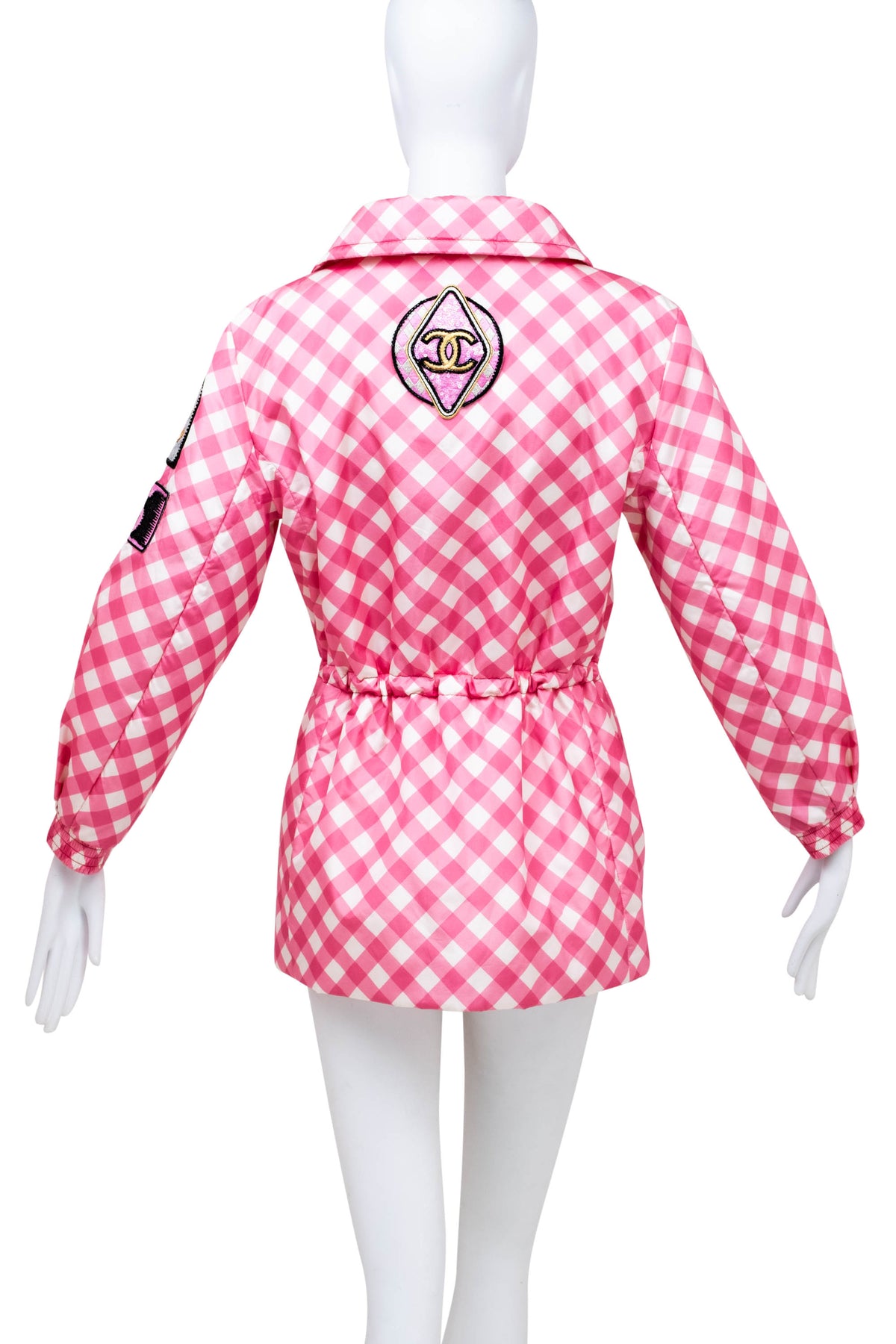 Chanel Pink Gingham Formula 1 Track Jacket 2023 Cruise Collection Size 38/6
