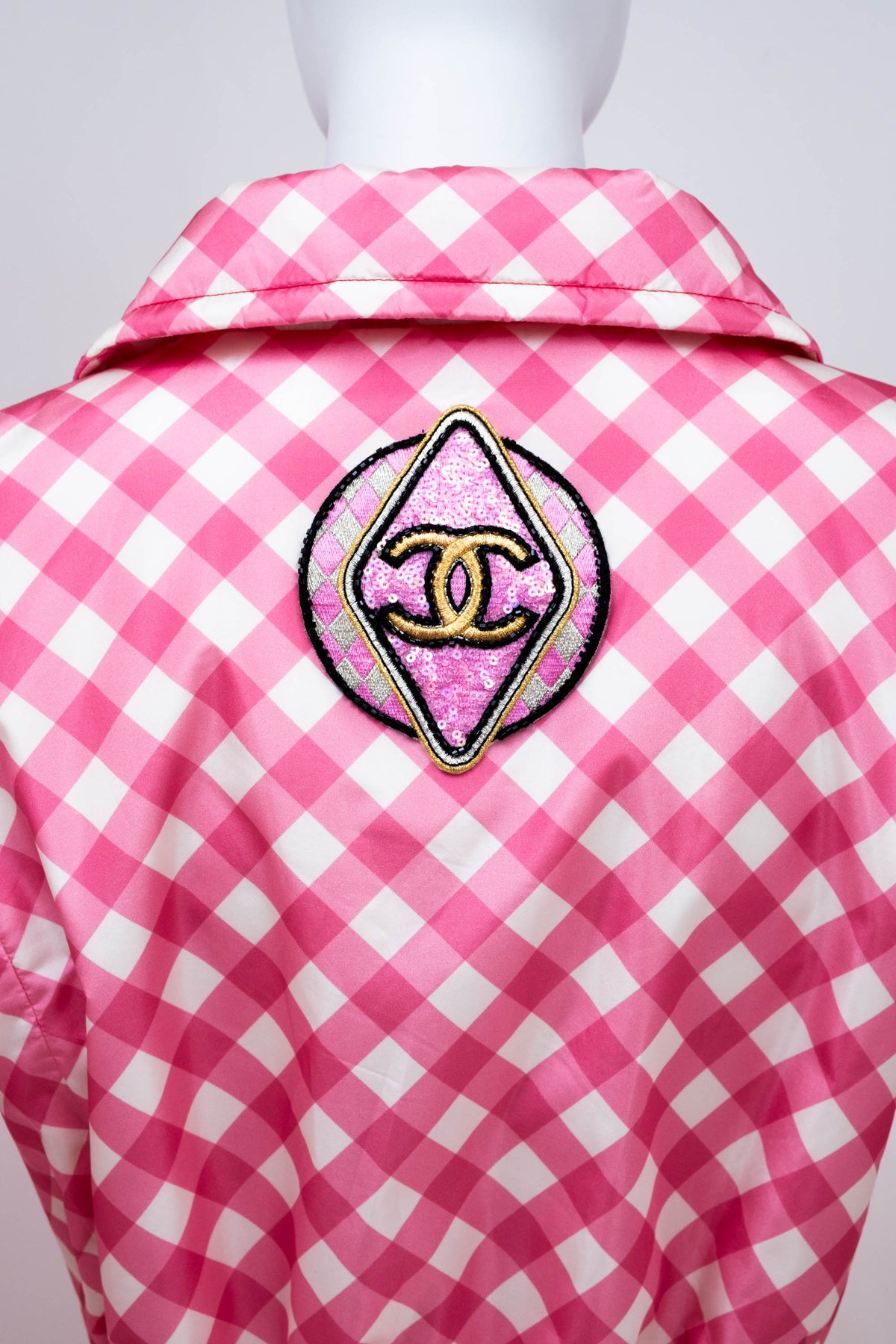 Chanel Pink Gingham Formula 1 Track Jacket 2023 Cruise Collection Size 38/6