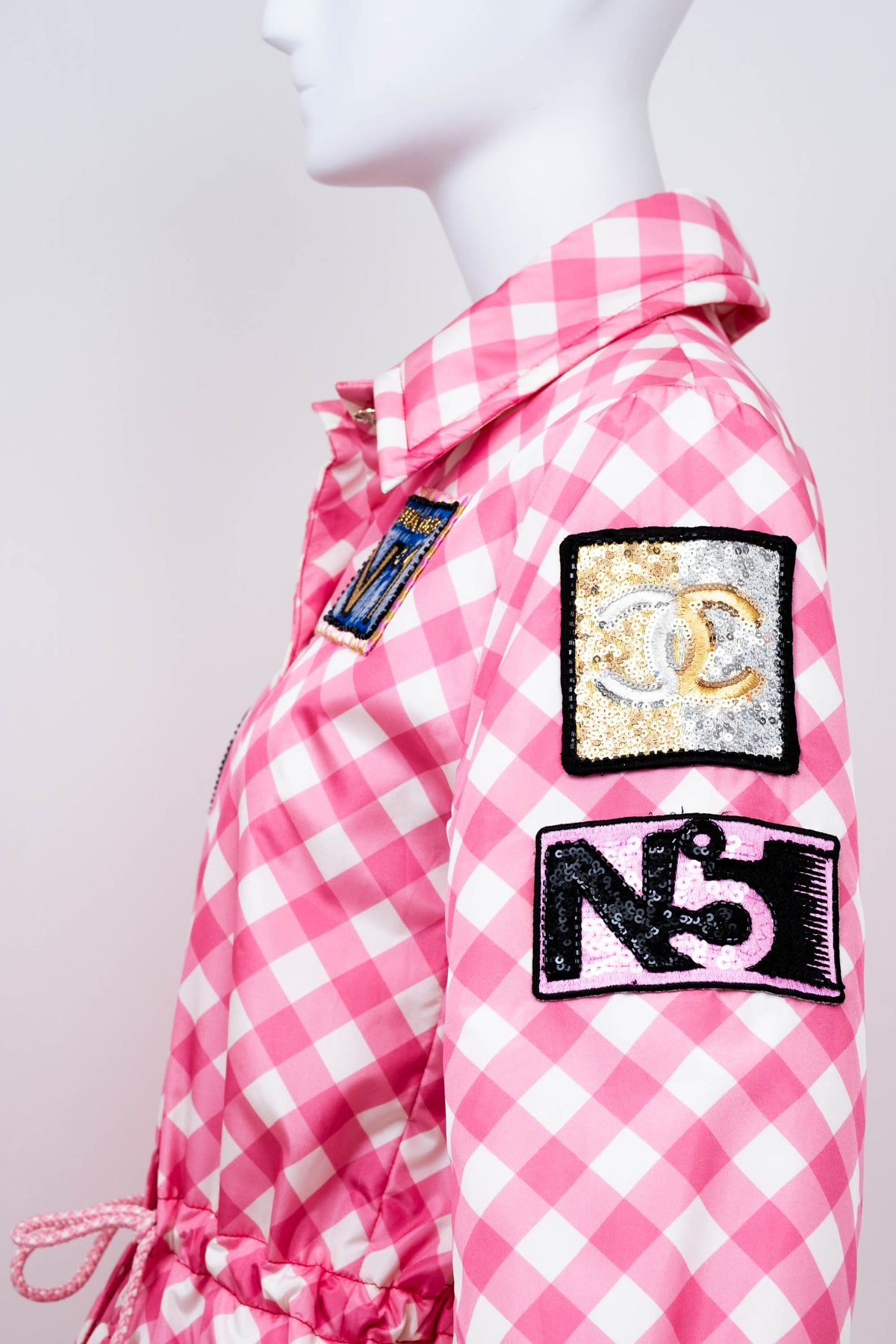 Chanel Pink Gingham Formula 1 Track Jacket 2023 Cruise Collection Size 38/6
