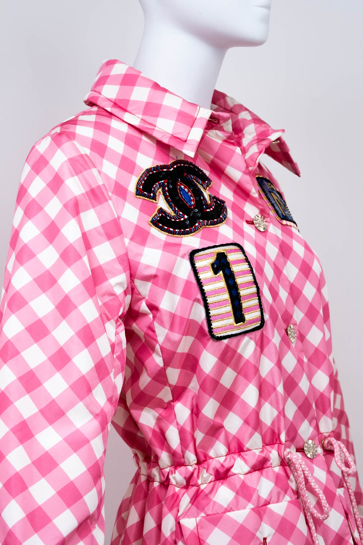 Chanel Pink Gingham Formula 1 Track Jacket 2023 Cruise Collection Size 38/6