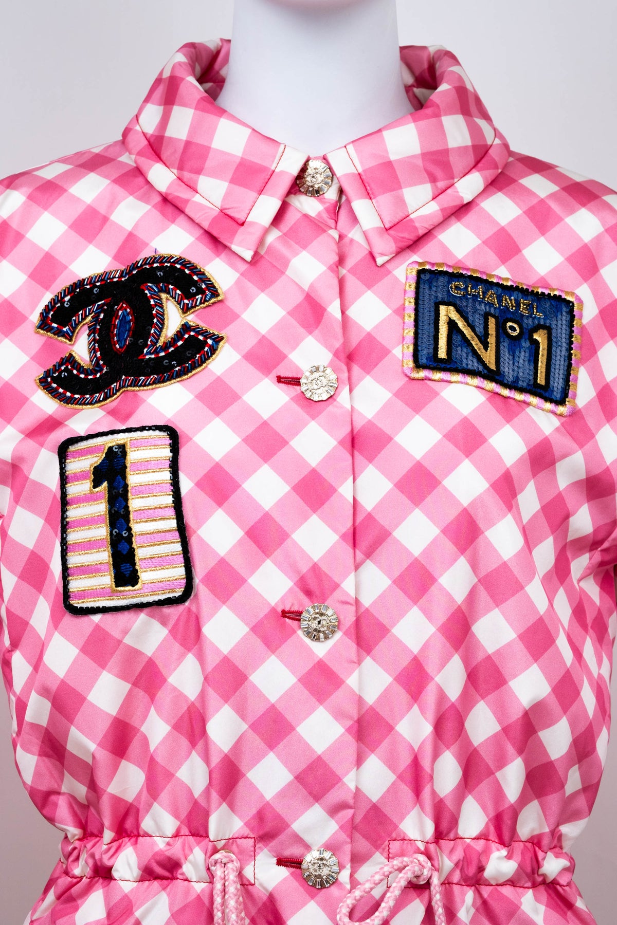 Chanel Pink Gingham Formula 1 Track Jacket 2023 Cruise Collection Size 38/6