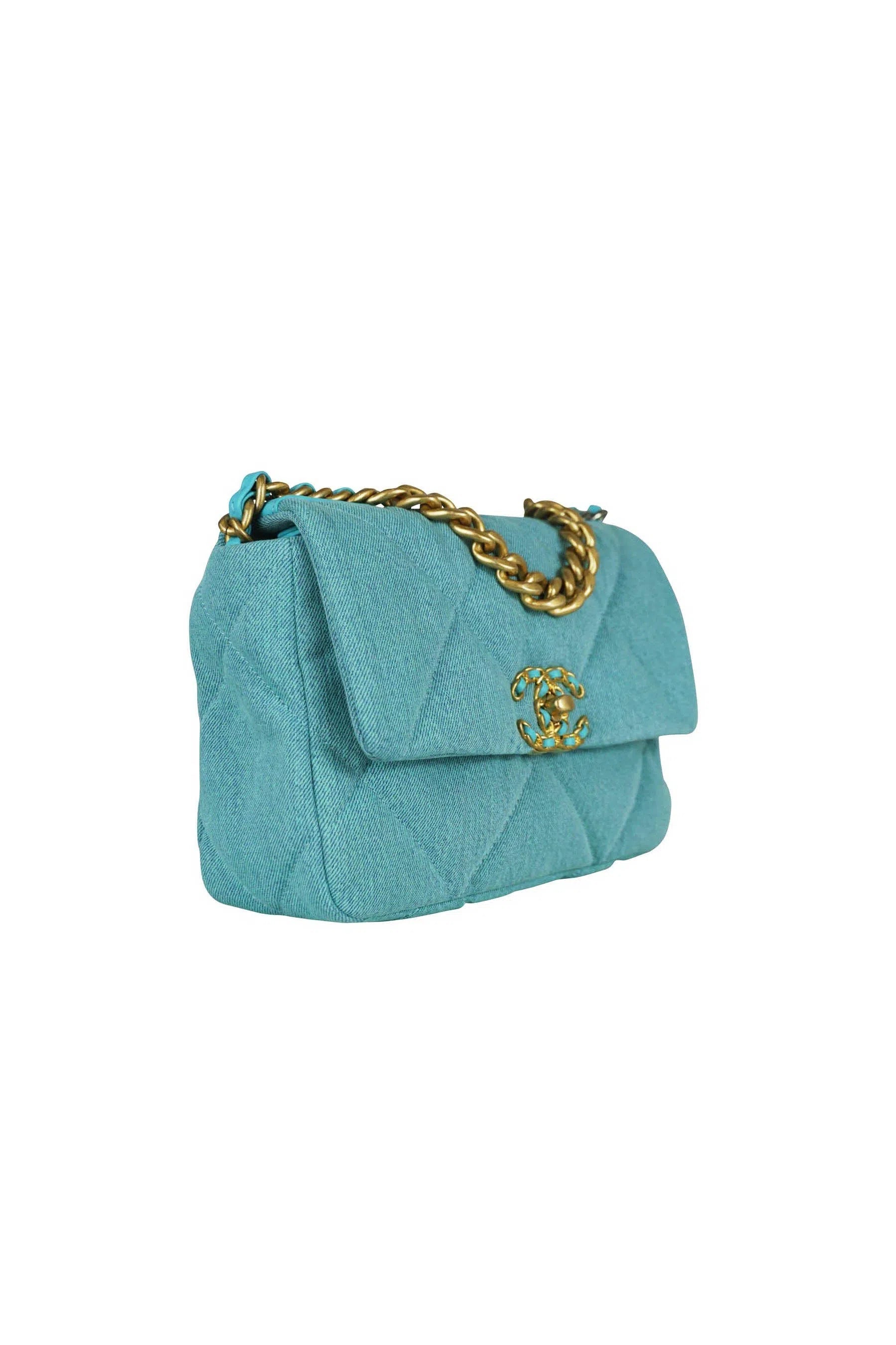 Chanel 19 Turquoise and Denim Purse Medium - Foxy Couture Carmel