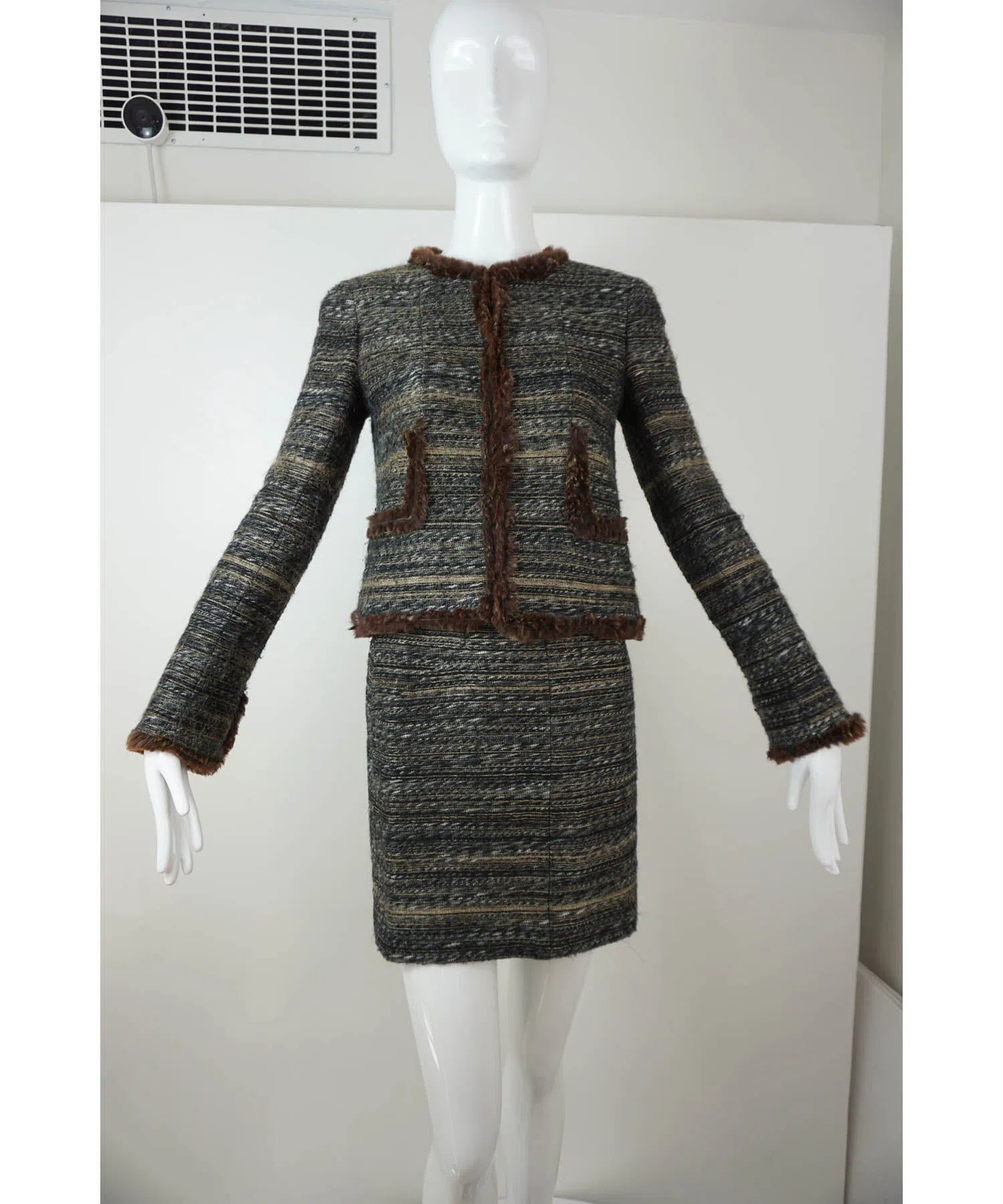 Chanel 2005 Fantasy Tweed Suit Jacket and Skirt - Foxy Couture Carmel