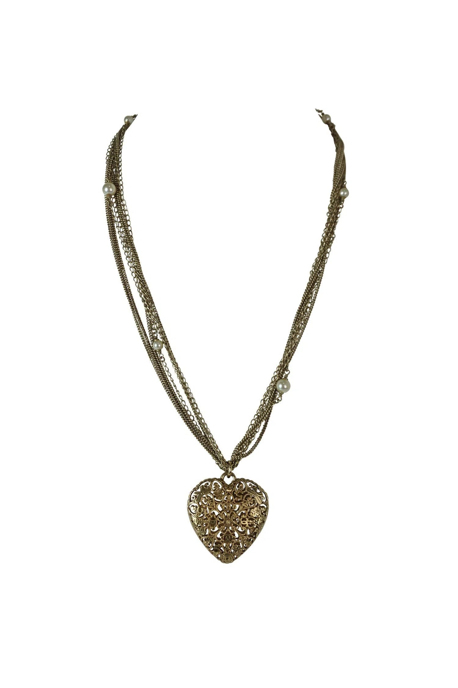 Chanel 2008 Filigree Lucky Charms Heart Necklace - Foxy Couture Carmel