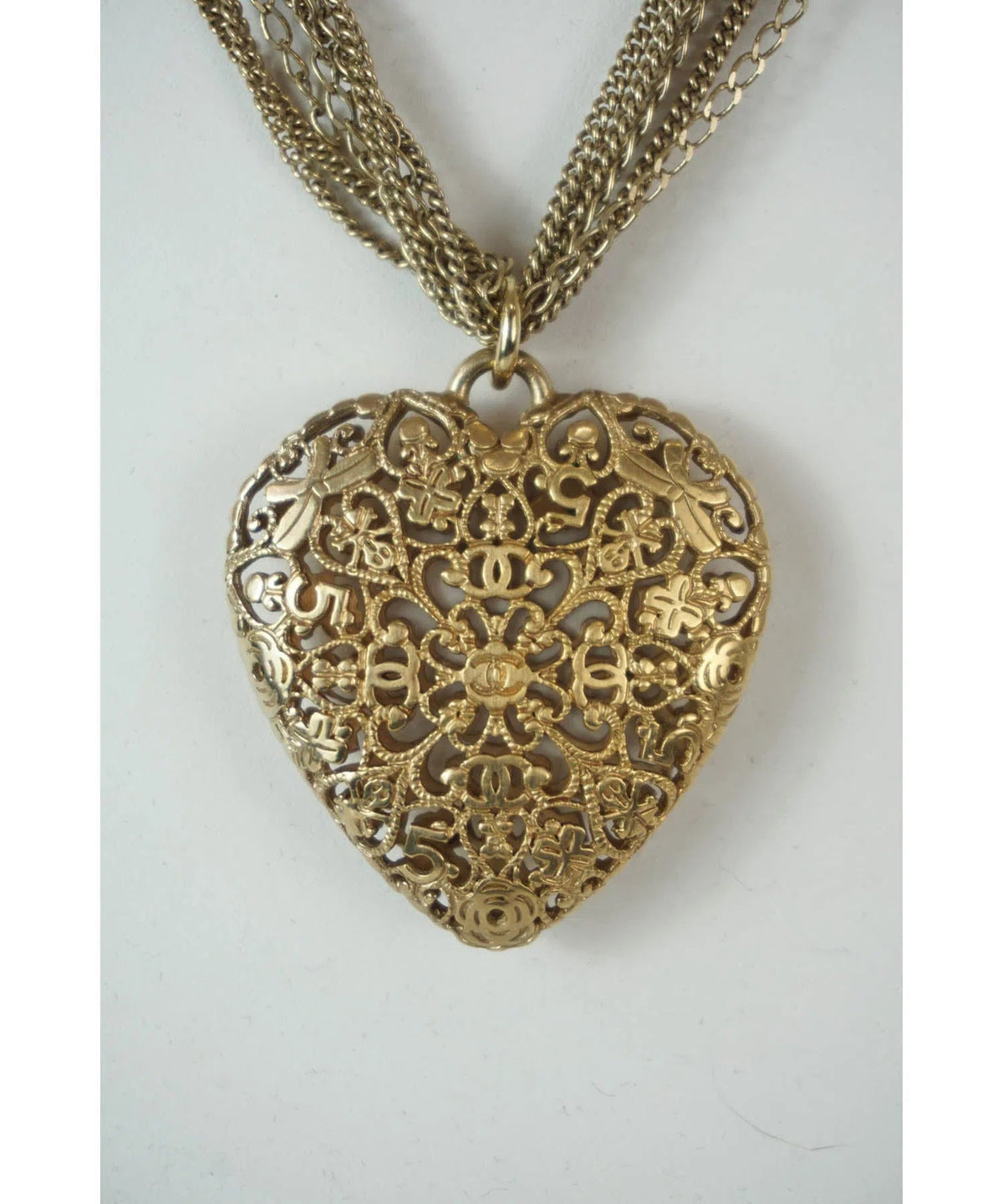 Chanel 2008 Filigree Lucky Charms Heart Necklace